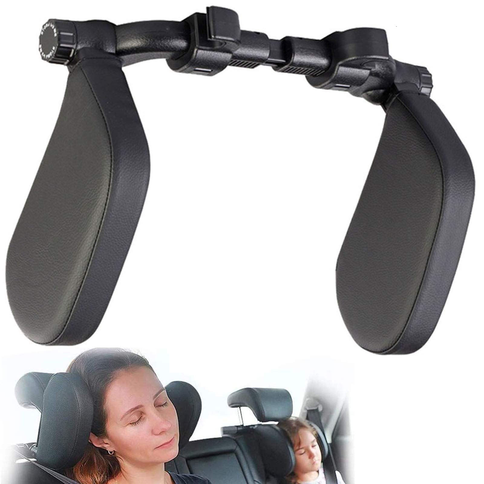Poggiatesta Auto, Auto Collo Cuscino con Barra Scorrevole Regolabile, Cuscini da Viaggio Supporto Collo in Pelle PU, Adatto per Adulti e Bambini,A-01