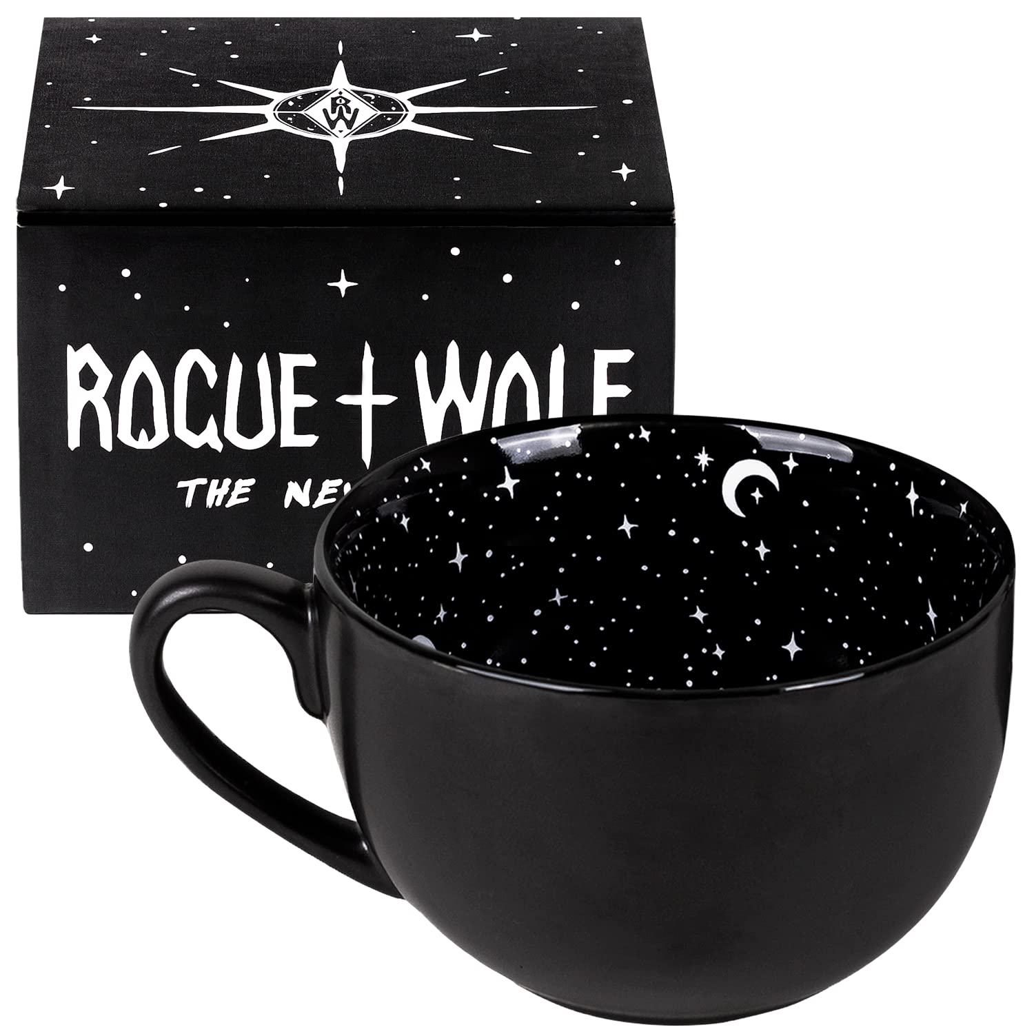 Midnight Coffee Large Witch Mug in Gift Box By Rogue + Wolf Halloween Decor Spooky Gifts Ghost Fall Mugs for Men Women Goth Witchy Novelty Porcelain Tea Cup Gothic Witchcraft Christmas - 17.6oz 500ml - Midnight
