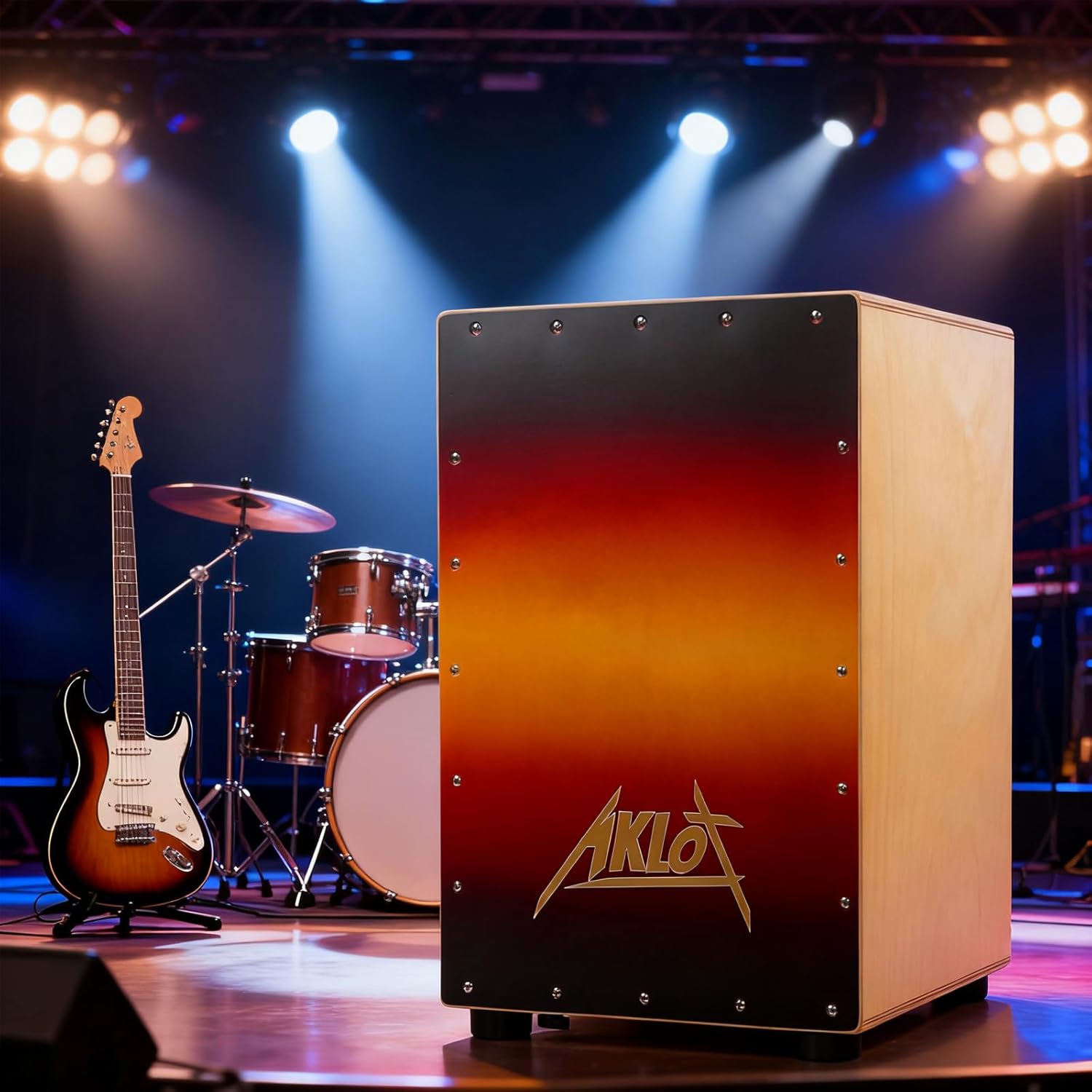AKLOT Cajon,Sunset 12 * 12 * 18 inch Box Drum Full Size Percussion Instrument Cajons with Internal Adjustable Snares Canadian Maple Wood