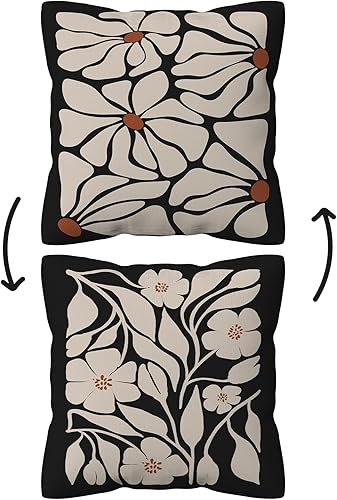 Fundas de almohada florales, fundas de almohada reversibles abstractas bohemias negras florales de 18 x 18 pulgadas, fundas de almohada con flores
