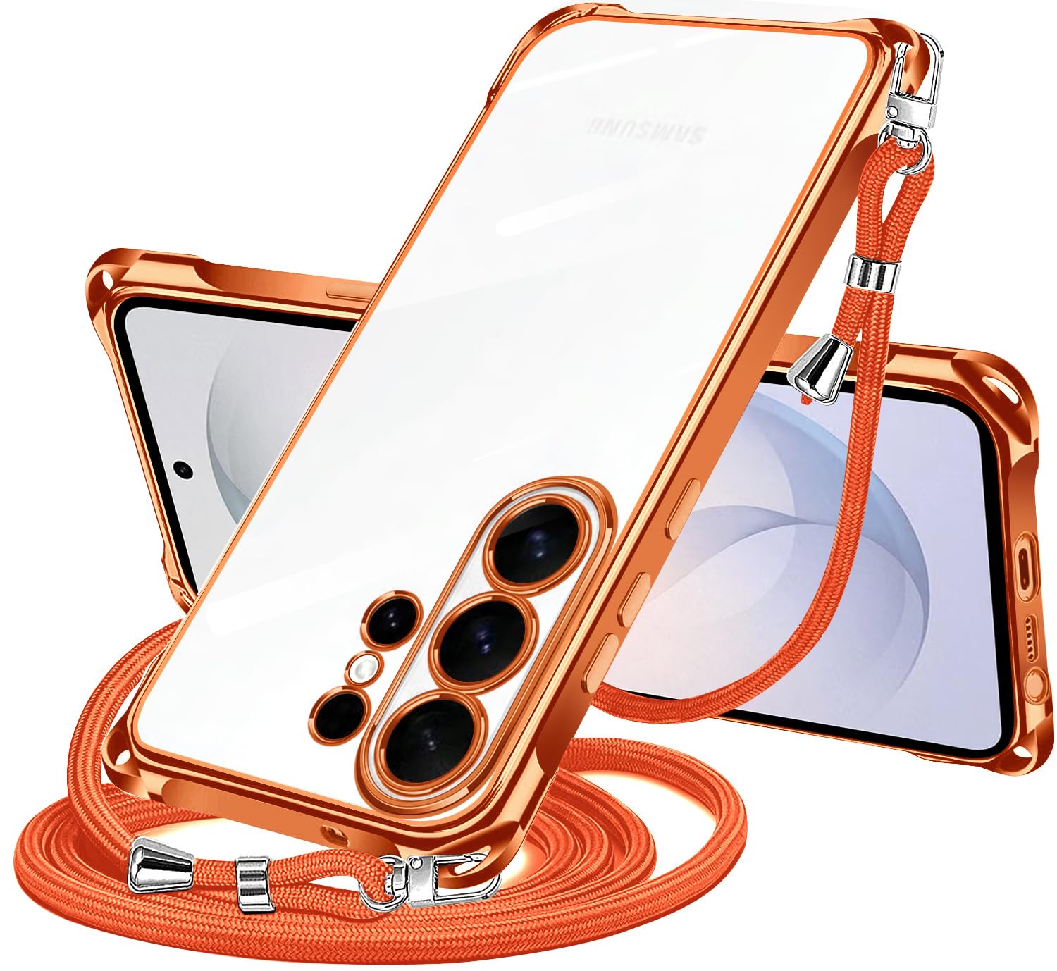 NISIILNG Galaxy S26 Ultra 用 ケース クリア ショルダー galaxy s26 ultra SG-53G SCG37 スマホケース ギャラクシー s26ultra カバー 肩掛け 斜めかけ 縄掛け 透明 TPU 耐衝撃 紐付き 斜めがけ 織りストラップ付き ネックストラップ ショルダー 縦/横 2WAY 長さ調整可能 取り外し可能 落下防止 紛失防止 (オレンジ)