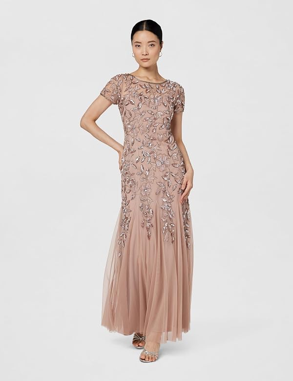 Adrianna Papell Women's Floral Beaded Godet Gown, Rose Gold, 16 by Adrianna Papell - Image 7