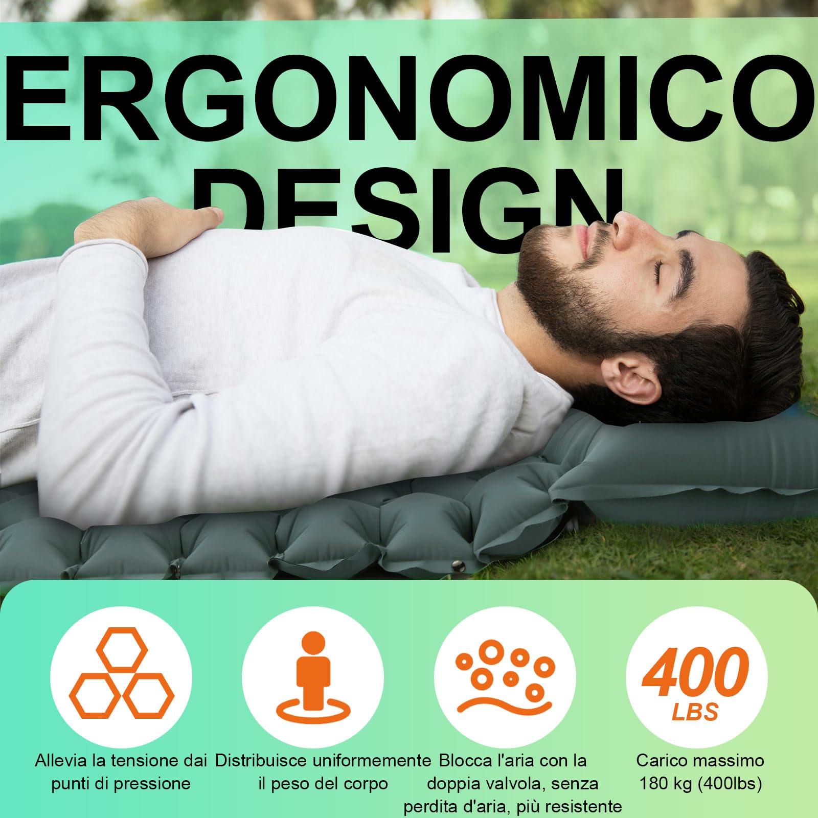 iParaAiluRy Materassino Campeggio Autogonfiante, Ultraleggero Materasso Gonfiabile Singolo con Cuscino per Campeggio, Outdoor, Spiaggia, Escursionismo, Portatile Materassino Autogonfiante