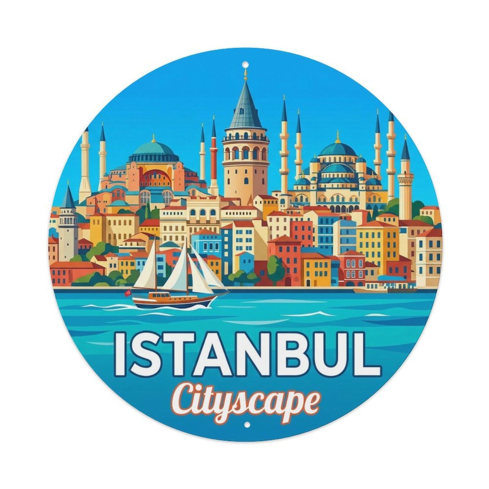 Vintage Travel Istanbul Turkey Cityscape Vintage Metal Tin Sign Plaque Wall Decor for Cafe, Club Bar, Office, Garden Metal Poster 8x8Inch