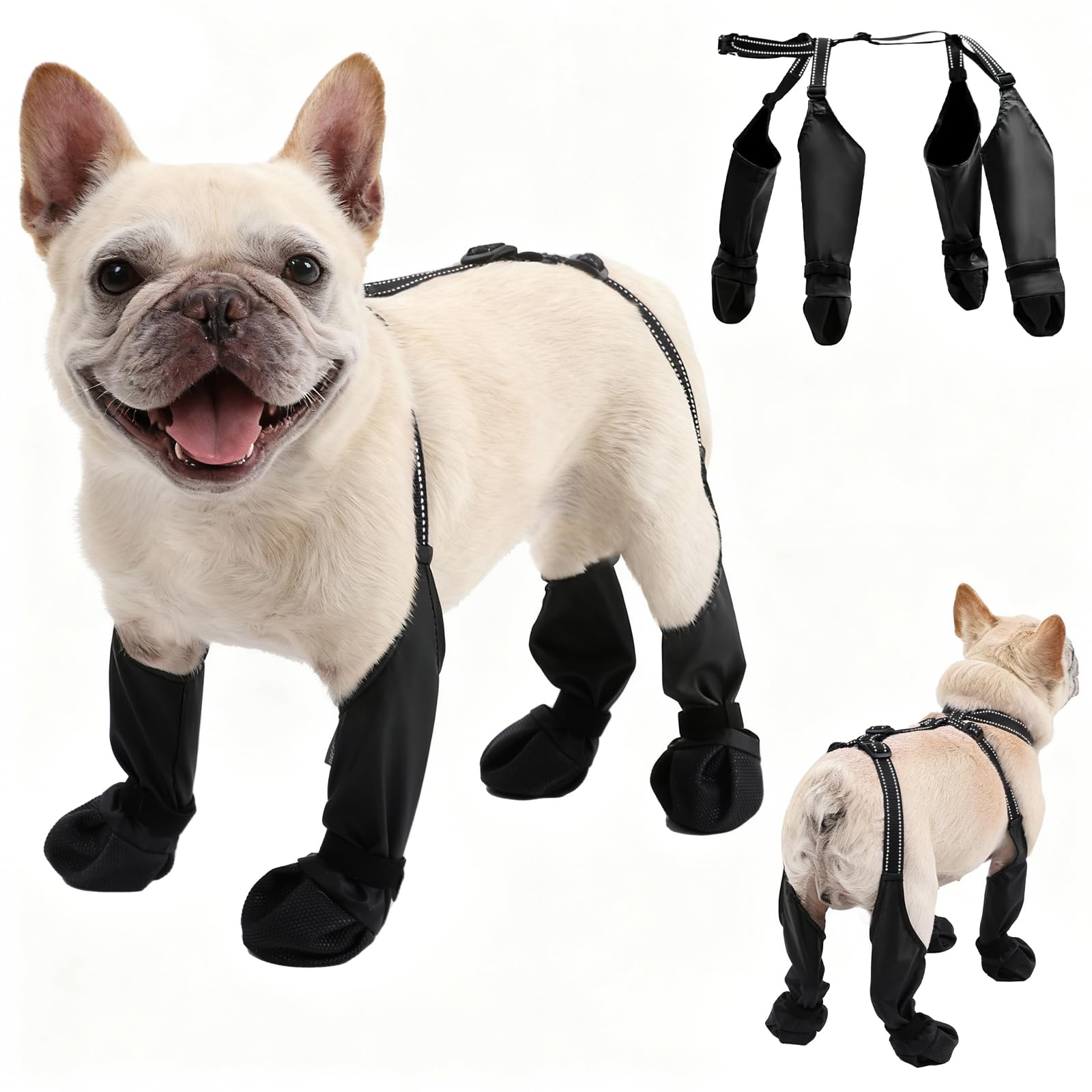 BECEMURU Black Dog Rain Boots with Adjustable Strap
