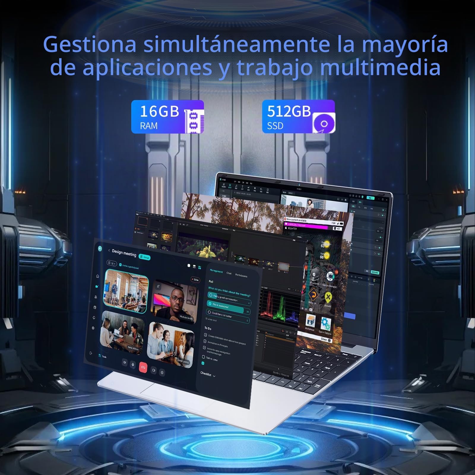 Ordenador Portátil 15,6 Pulgadas, Portátil 16GB DDR4 512GB SSD, Win 11 PC Portatil Celeron N95 CPU, Teclado Retroiluminado, Desbloqueo Huellas Dactilares, IPS Pantalla Laptop, USB3.0+BT4.2+Webcam