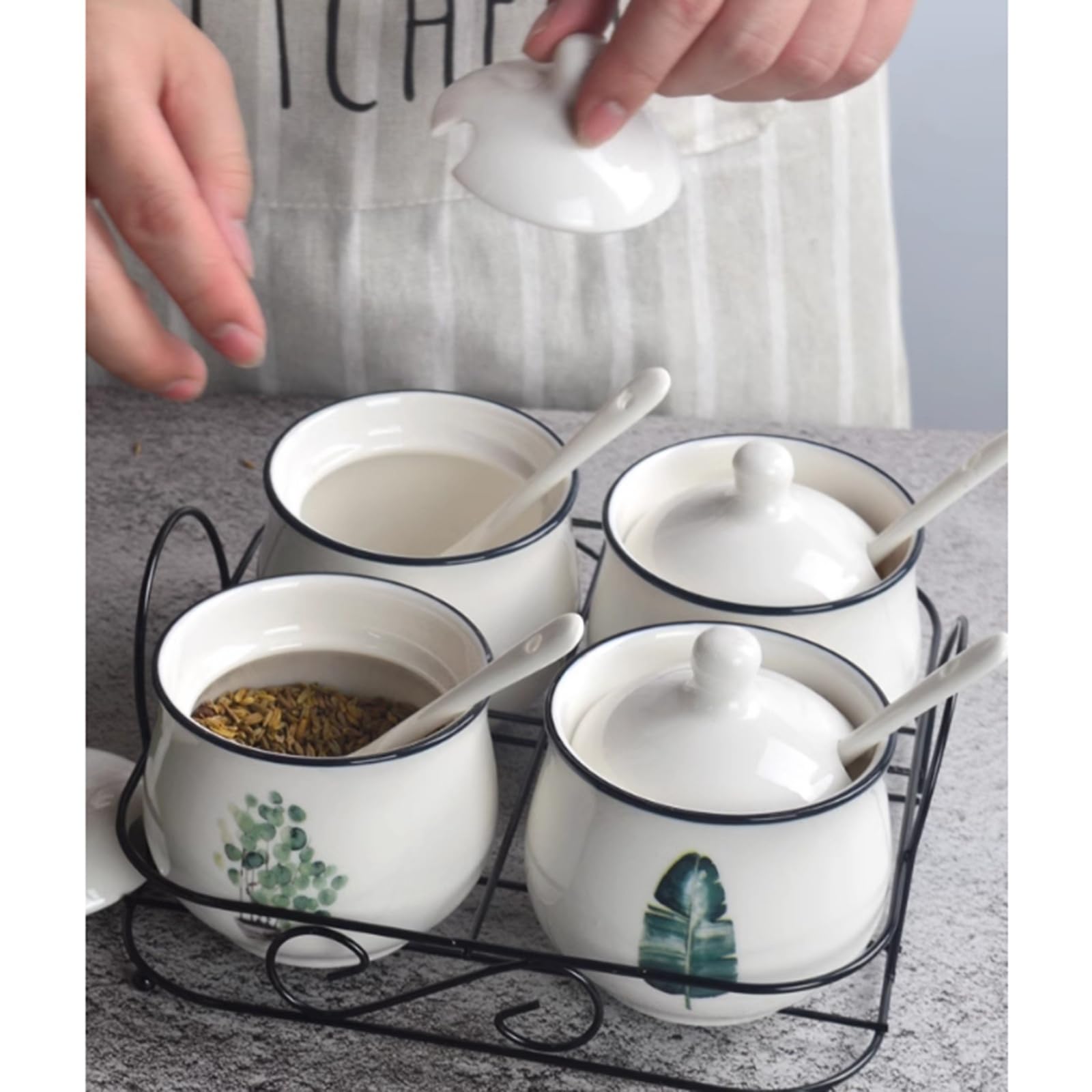 Gewürzdosen-Set Für Gewürze, Gewürzdosen-Set Für Die Küche, Salz, Zucker, Haushaltsgewürzbox, Dosen-Set Für Zuhause Und Küche,White-One Size