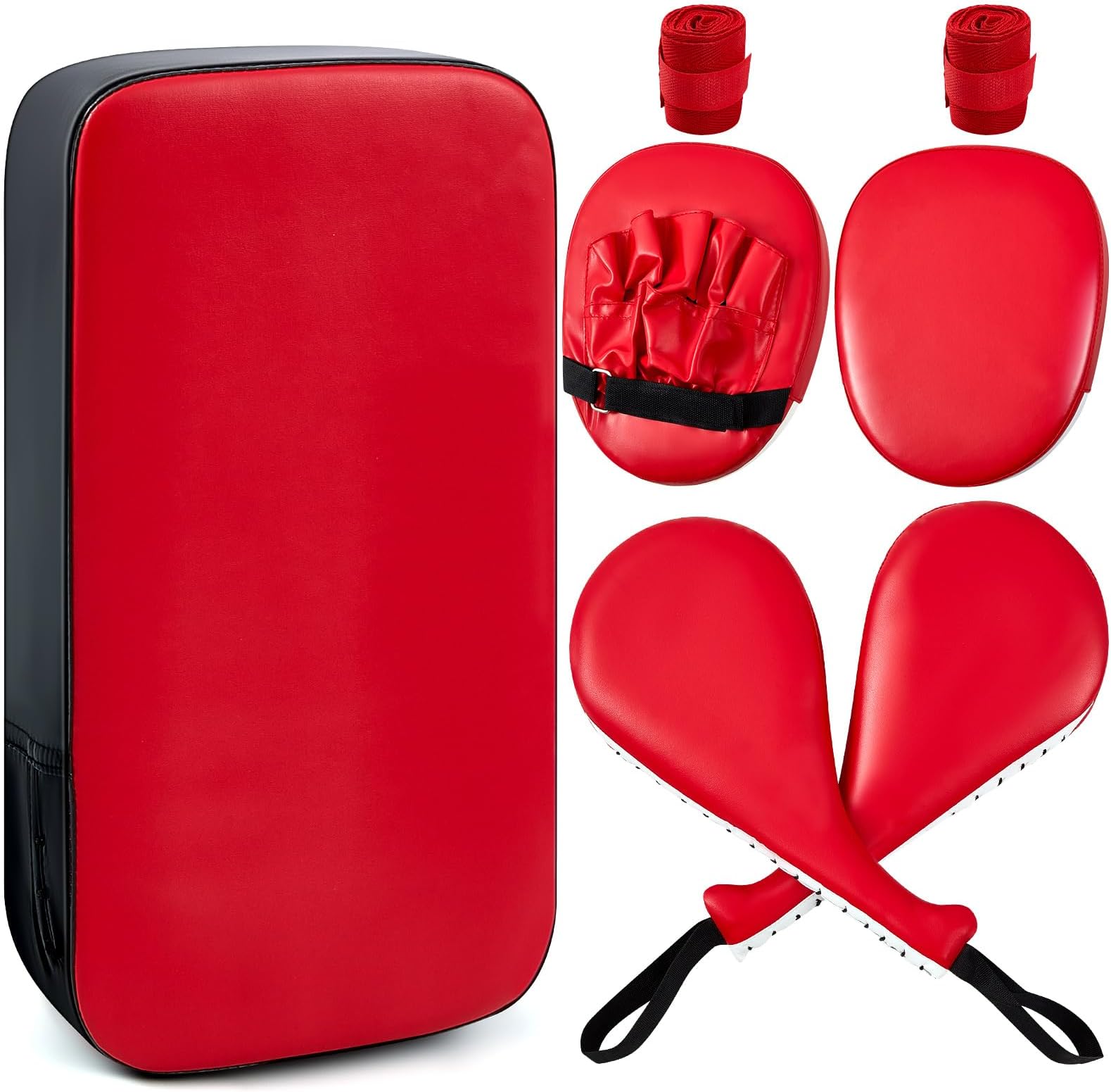 Poen 7 in 1 Taekwondo Kick Pad Boxing Training Equipment Punching Mitts Martial Arts Wrist Band Adjustable Soft Pads Set for Karate Muay Thai MMA Training