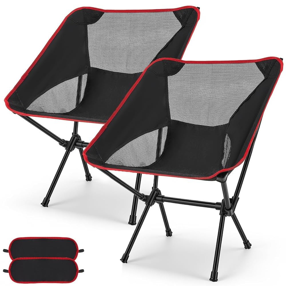 CushSunr Set of 2 Folding Camping Chair, Lightweight & Quick Setup Fishing Chair Portable Comfortable Beach Seat Reclining Deck Chairs for Garden Patio Picnic BBQ Outdoor Camping, Black