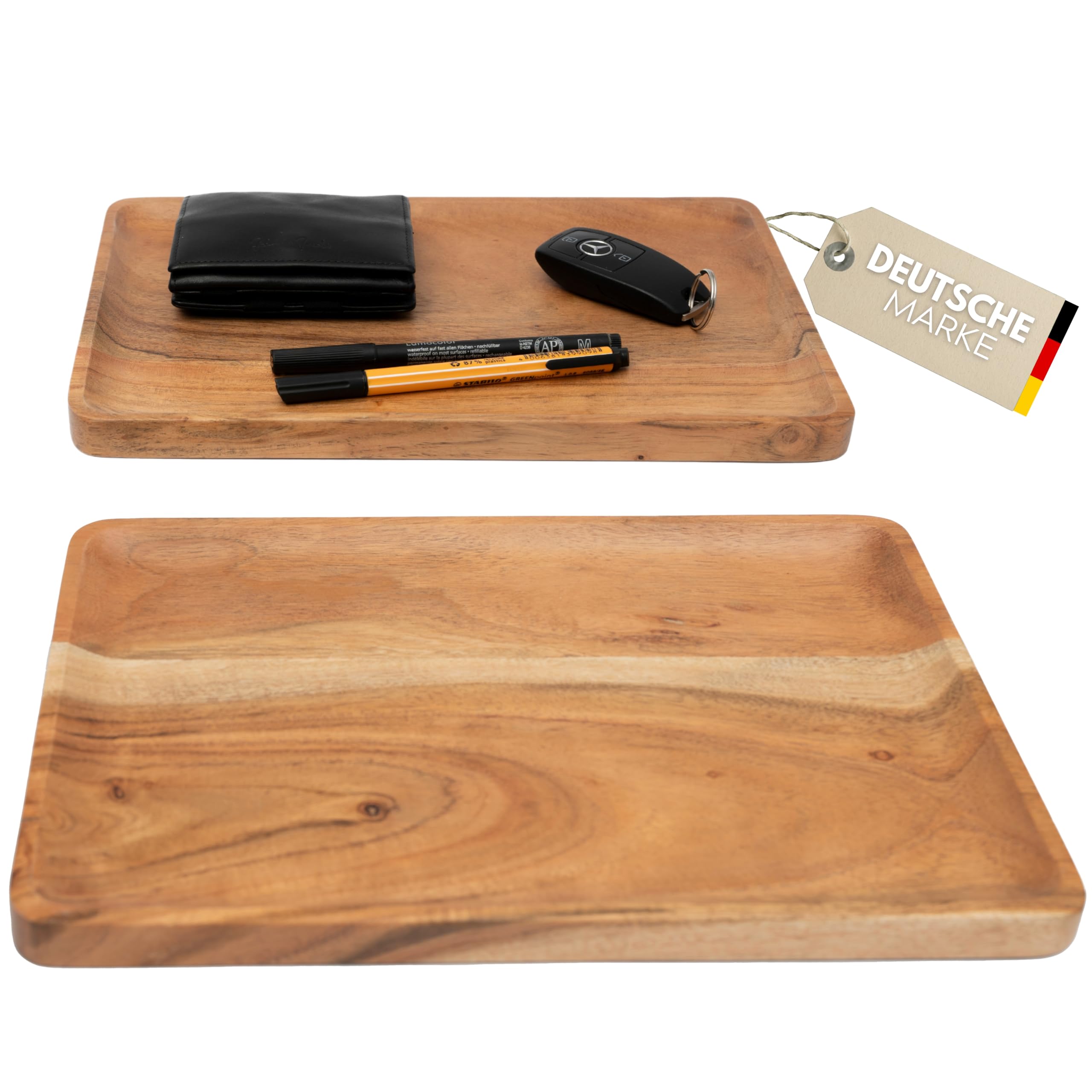 Plogis Houten dienblad, rechthoekig, van acaciahout, set van 2 stuks, 30 x 20 cm, decoratief dienblad, hout, langwerpig, decoratief dienblad, bureau/decoratieve schaal