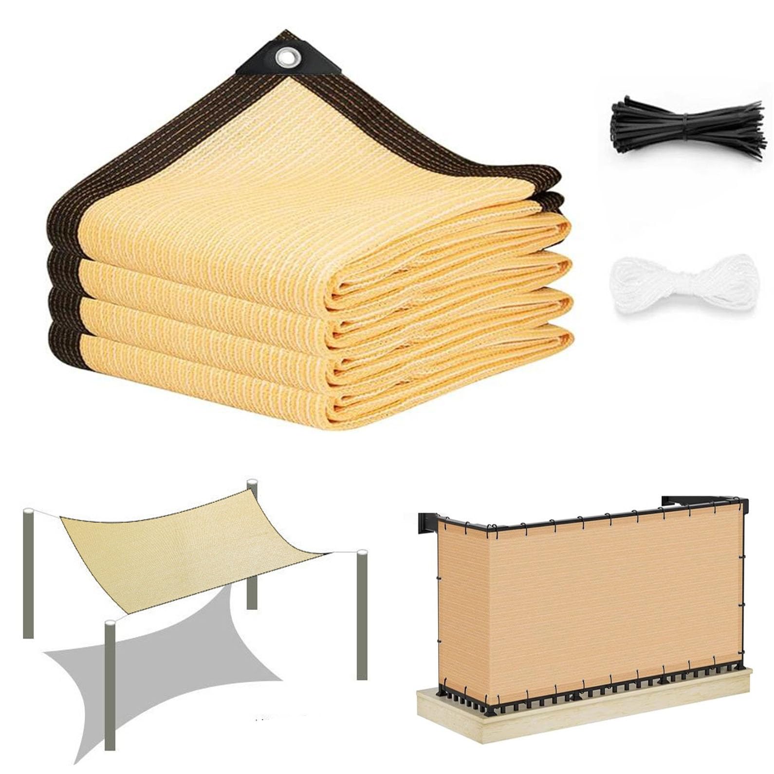 GJZQDKX Retractable Balcony Awning, Shade Net without Drilling 150-400cm, Beige Canopy with Grommets, Rectangular Sun Sail, Shade Net for Greenhouse Garden (4x7m/13x23ft)