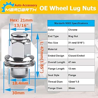 Chrome ,12x1.5 OEM Style Factory  Mag Washer Lug Nuts