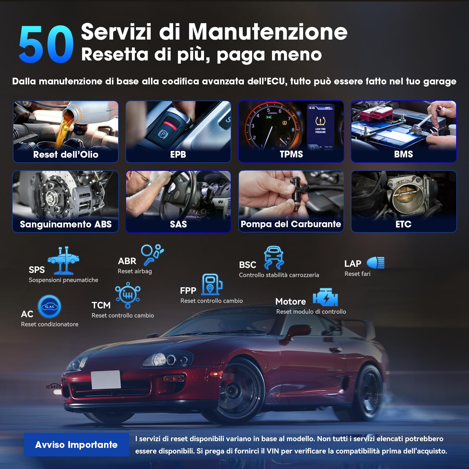 UR1000 Auto Diagnostica, Diagnosi Auto Professionale in Italiano per Tutti i Sistemi, 50 Funzioni di Reset, 10000+ Test Bidirezionale, VIN Automatico, CANFD, Program TPMS, Aggiornamento WiFi