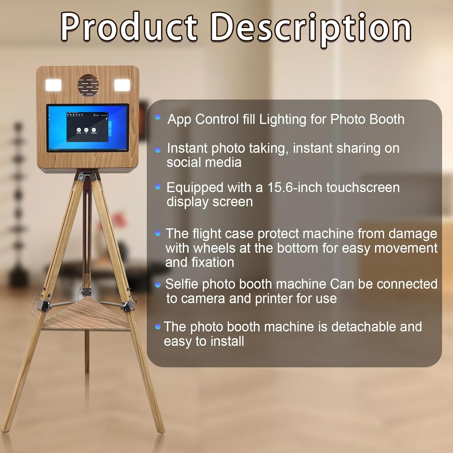 Selfie Photo Booth Machine with 15.6''Touch Screen Portable Photo Booth Triangular Stable Shape for Wedding Party and Event with Flight Case (Photo Booth Machine)