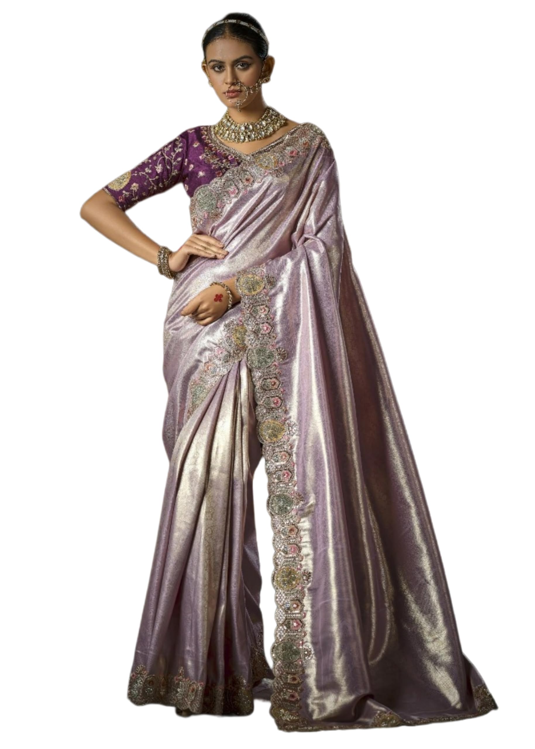Tessuto di seta delle donne Emboridery Cut Work Wedding Wear Saree 15797