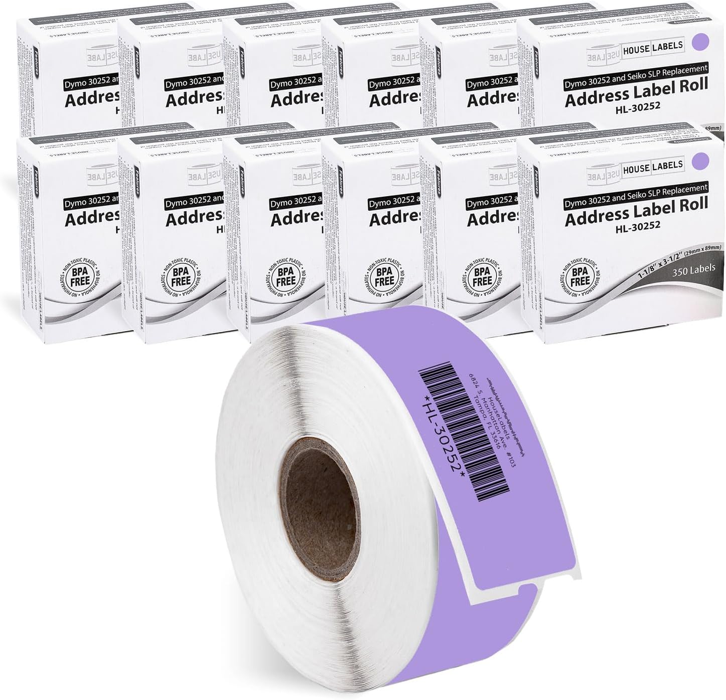 HOUSELABELS Compatible DYMO 30252 Lavender Address Labels (1-1/8" x 3-1/2"), Strong Permanent Adhesive, Compatible with DYMO LW 450, 4XL, Rollo & Zebra Desktop Printers, 12 Rolls /4200 Labels