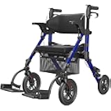 VOCIC Transport-Wheelchair-Lightweight-Foldable, Walker Wheelchair Combo, Rollator-Walkers-for-Seniors-with-Seat, 2 in 1 Rolling Walker, 300lb Adults 4 Wheel Transport Chair w/Brakes & Pouch