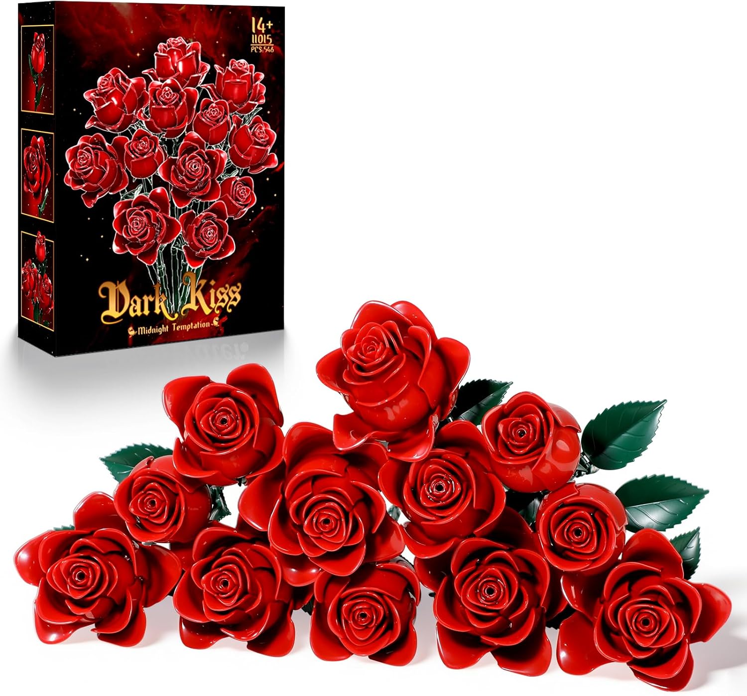 Mother‘s Day Red Rose Building Blocks Bouquet Set Gifts for Mom,12 Pcs Artificial Flower Display Kit, Everlasting Floral Home Decor, Mother‘s Gift for Mom, Grandma, Wife, Women