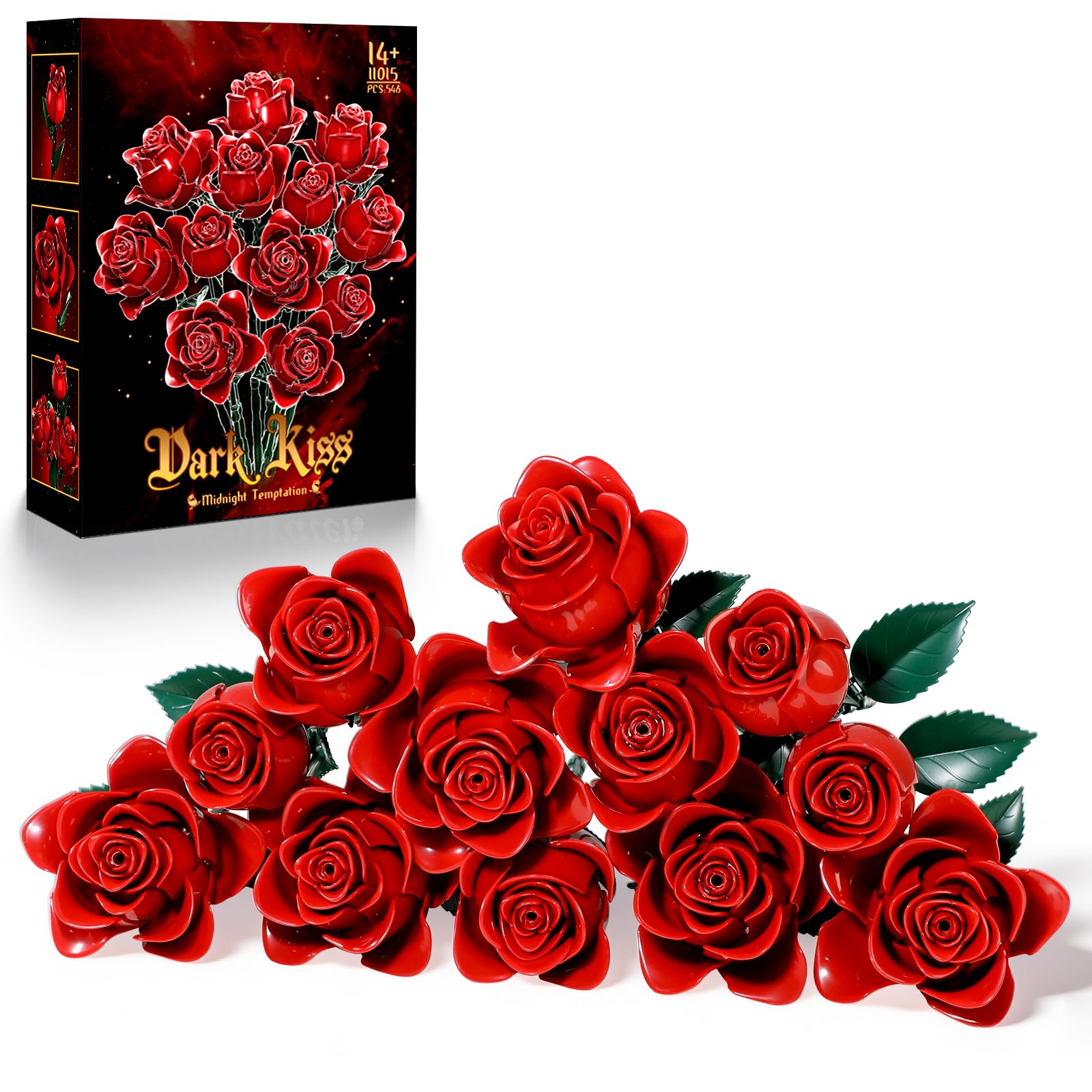 HAYXUN 12 Red Rose Building Blocks Bouquet Set Gifts for Women | Artificial Flower Display Kit Everlasting Floral Home Decor, Mother‘s Gift for Mom, Grandma, Wife, Women