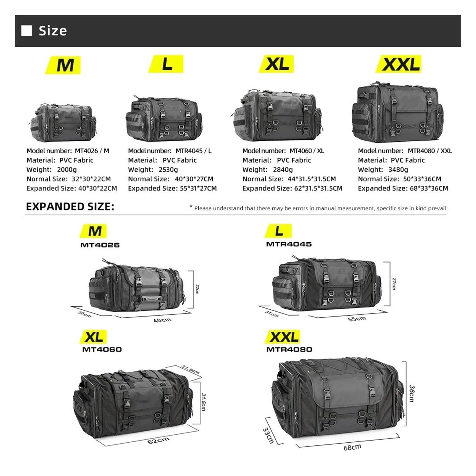 Borsa Moto Impermeabile Borsa Viaggio Impermeabile 19L-80L Espandibile Grande Capacità Coda/tronco/portapacchi Maggior Parte Moto