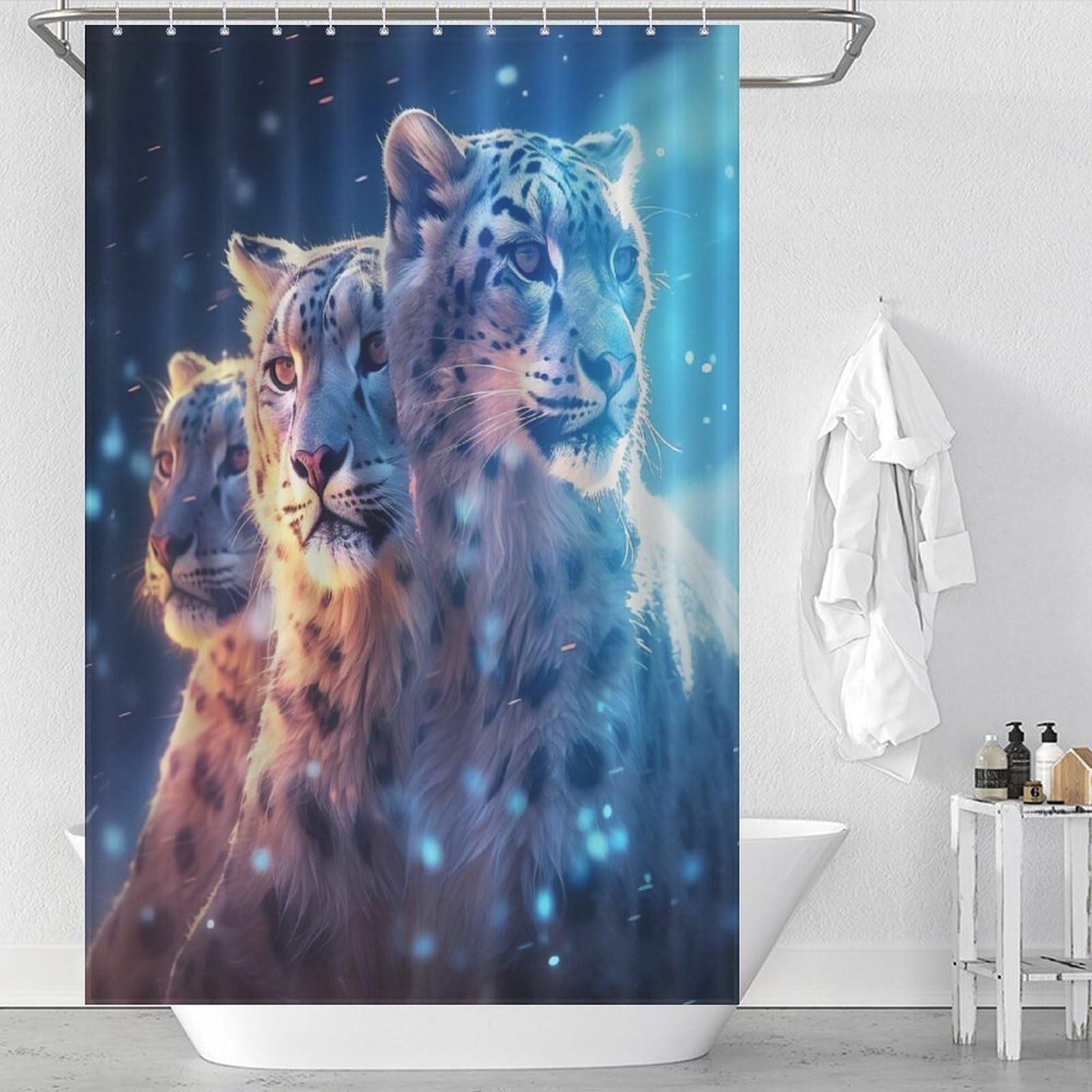Rideau de douche léopard 122x183 cm en polyester imperméable avec 12 crochets