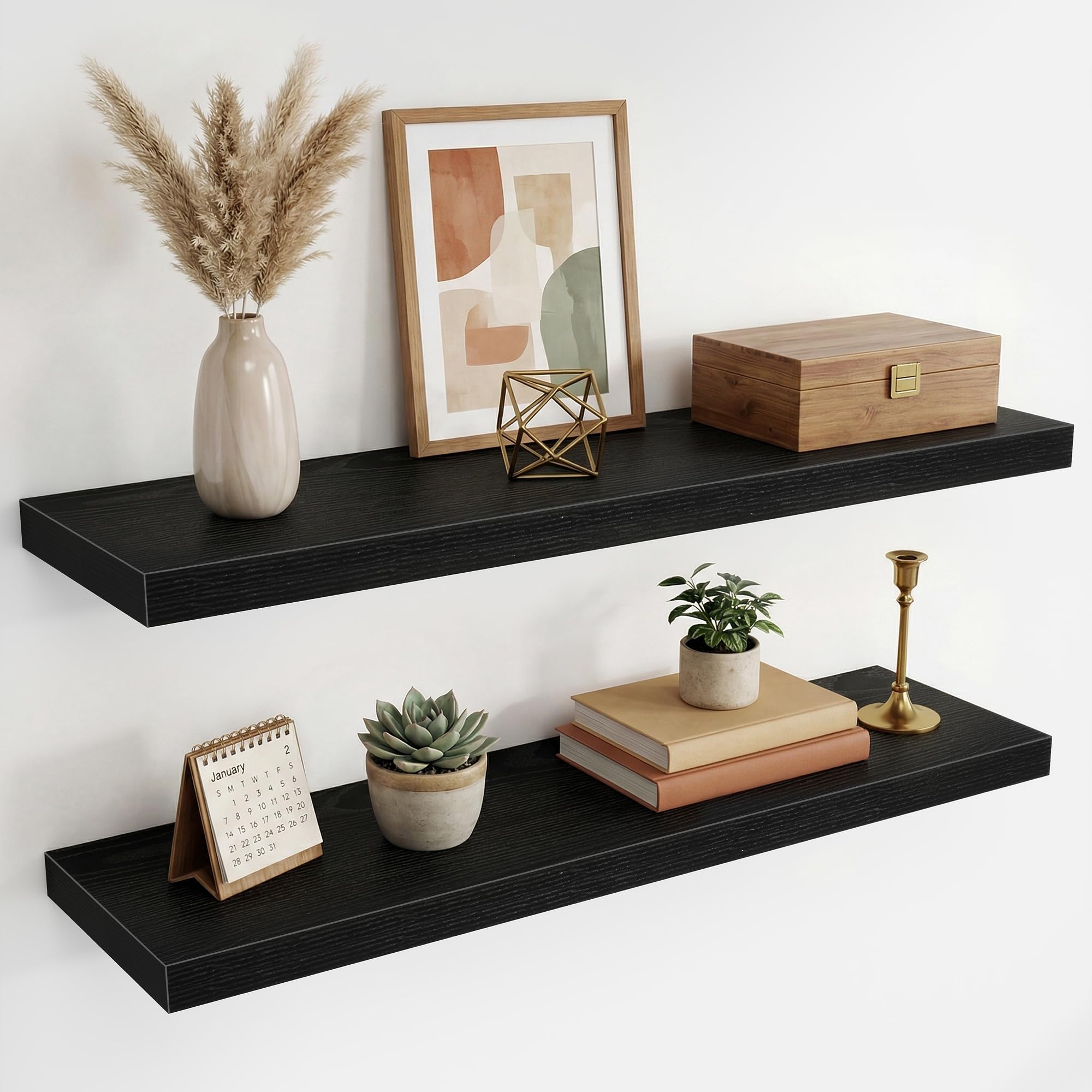 90cm Floating Shelves for Wall Set of 2,23.5cm Deep Floating Shelf Black
