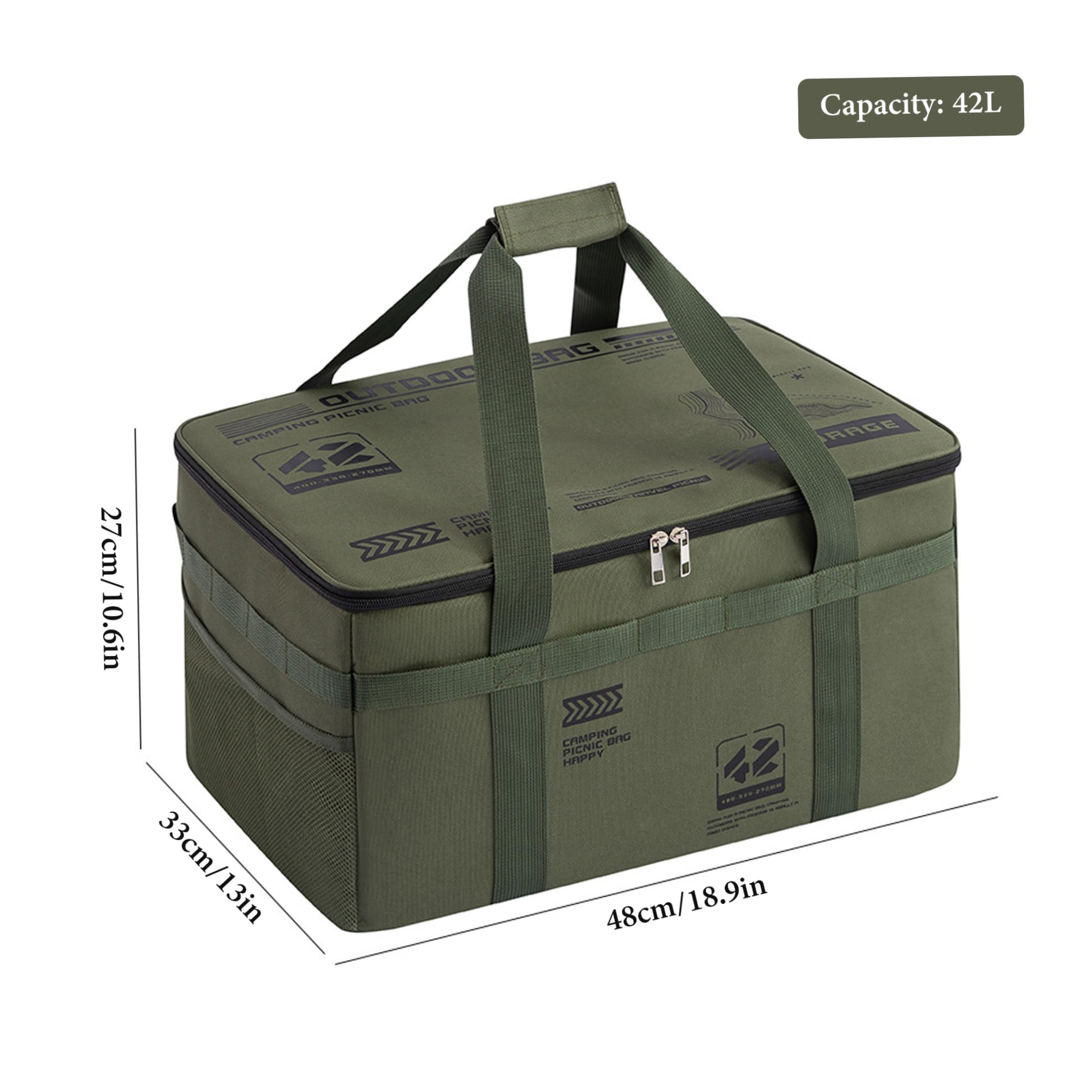 Camping-Aufbewahrungsbox, wasserdichte große Campingtasche, tragbarer Camp-Küchen-Organizer für den Außenbereich – 42 l grün, Aufbewahrungstasche