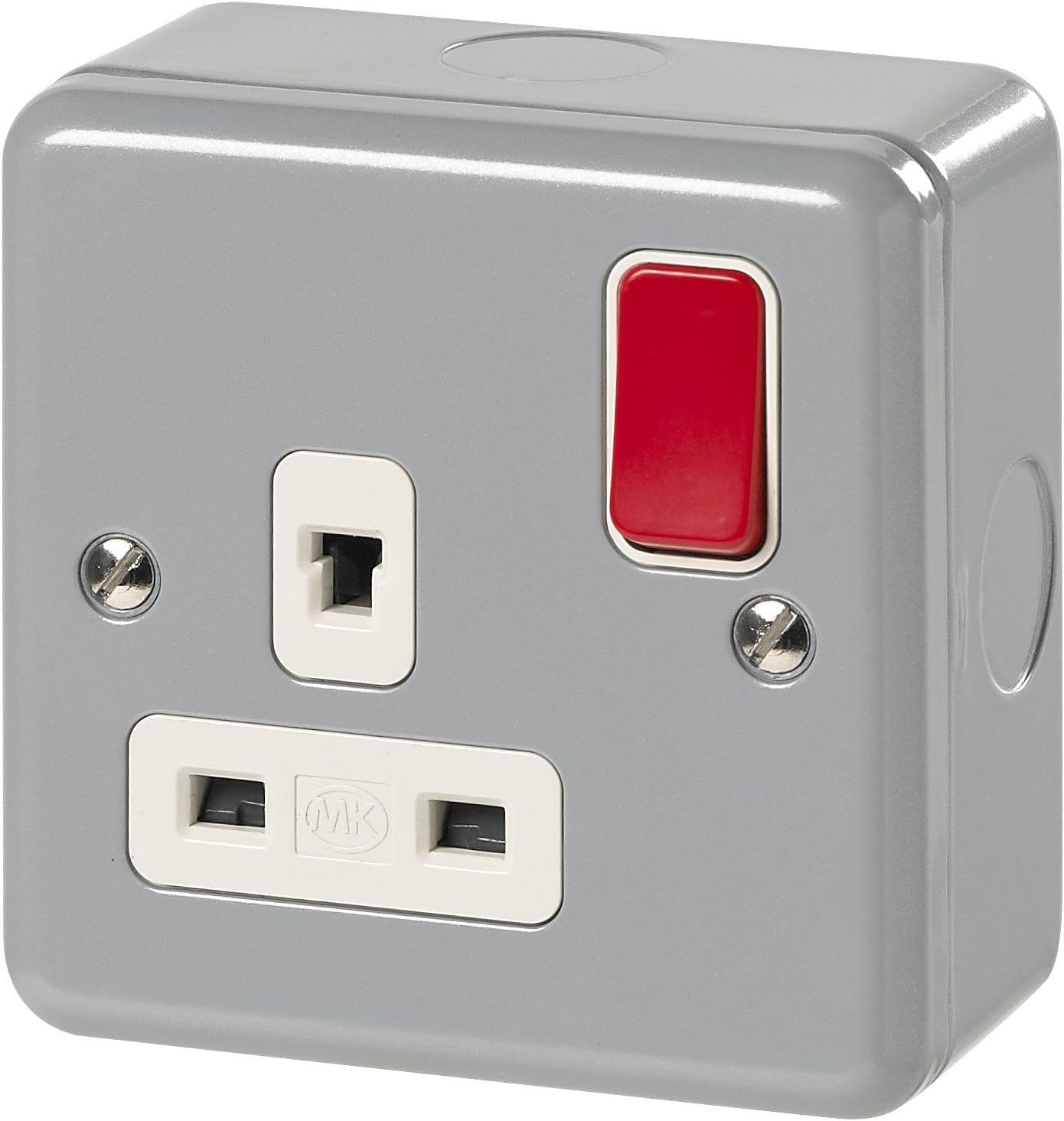 MK Metalclad Plus K1247D6 ampLM 13 amp 1-Gang Non-Standard Switch Socket with Red Rockers