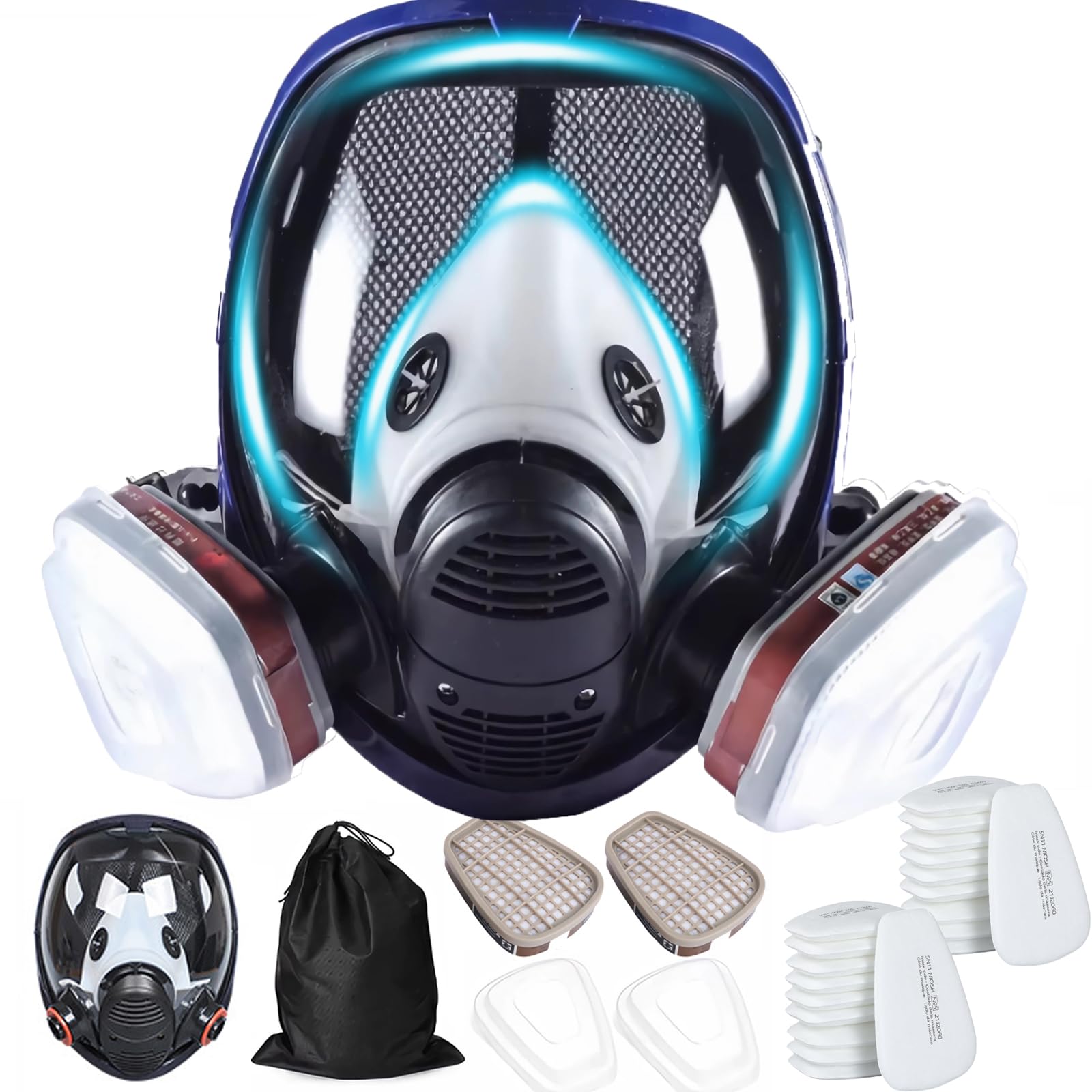 Masque respiratoire réutilisable complet pour le visage, masque à gaz, masque de protection contre la poussière industrielle pour pulvérisation, ponçage, peinture, polissage, 10 tampons de