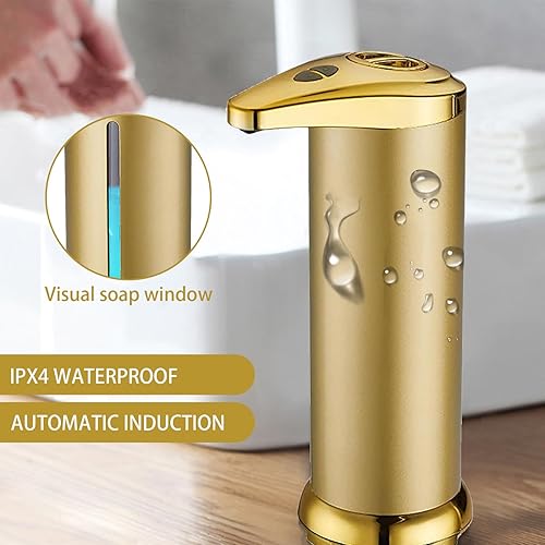 Miniatura 7 de Dispensador automático de jabón IPX4 9.5 fl oz dorado dispensador de jabón con sensor infrarrojo y ventana visual Cuantitativo alimentado por