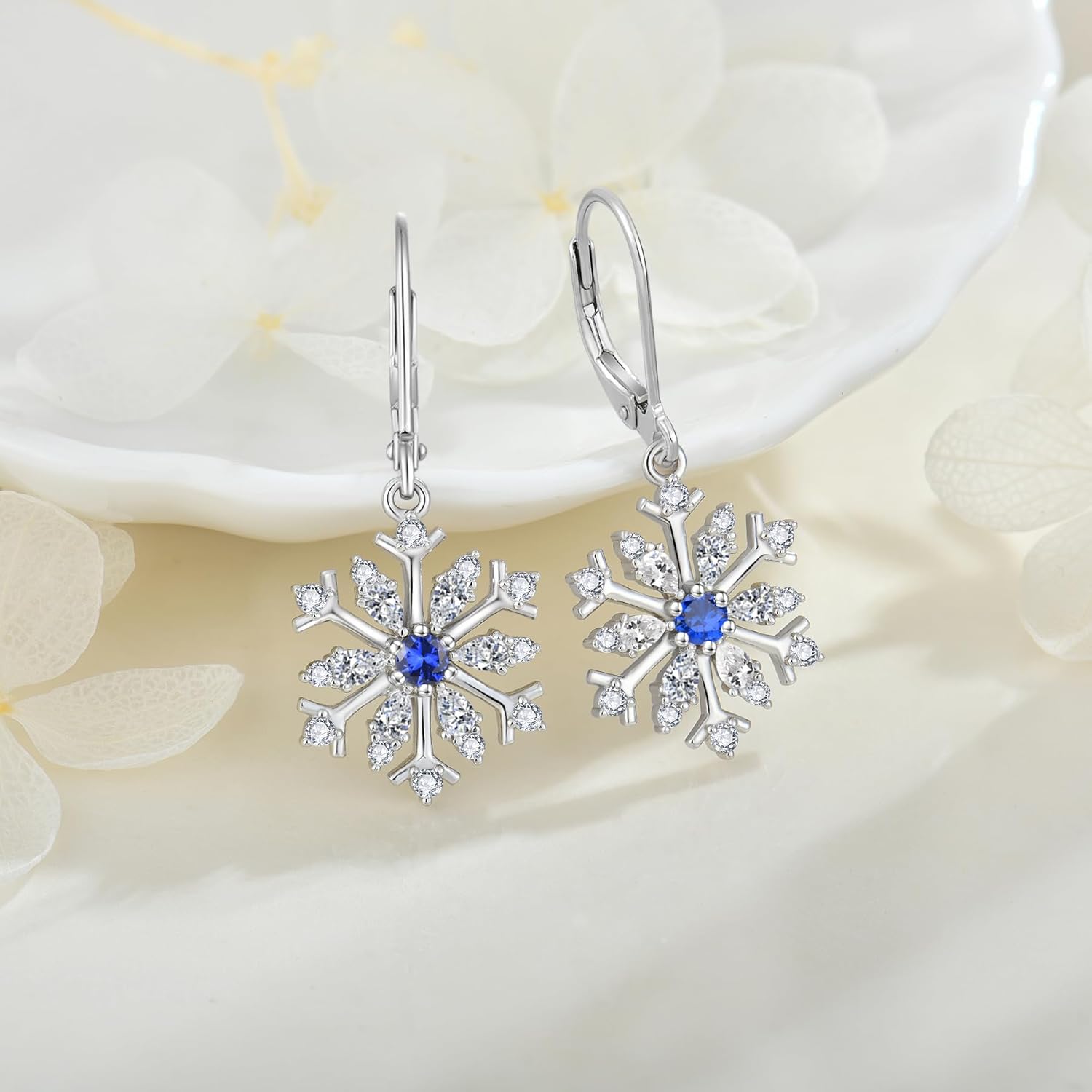 Christmas Snowflake Earrings, 925 Sterling Silver Cubic Zirconia Earrings Snowflake Dangle Drop Earring for Women, Christmas Jewelry Gifts for Her Mom Wife