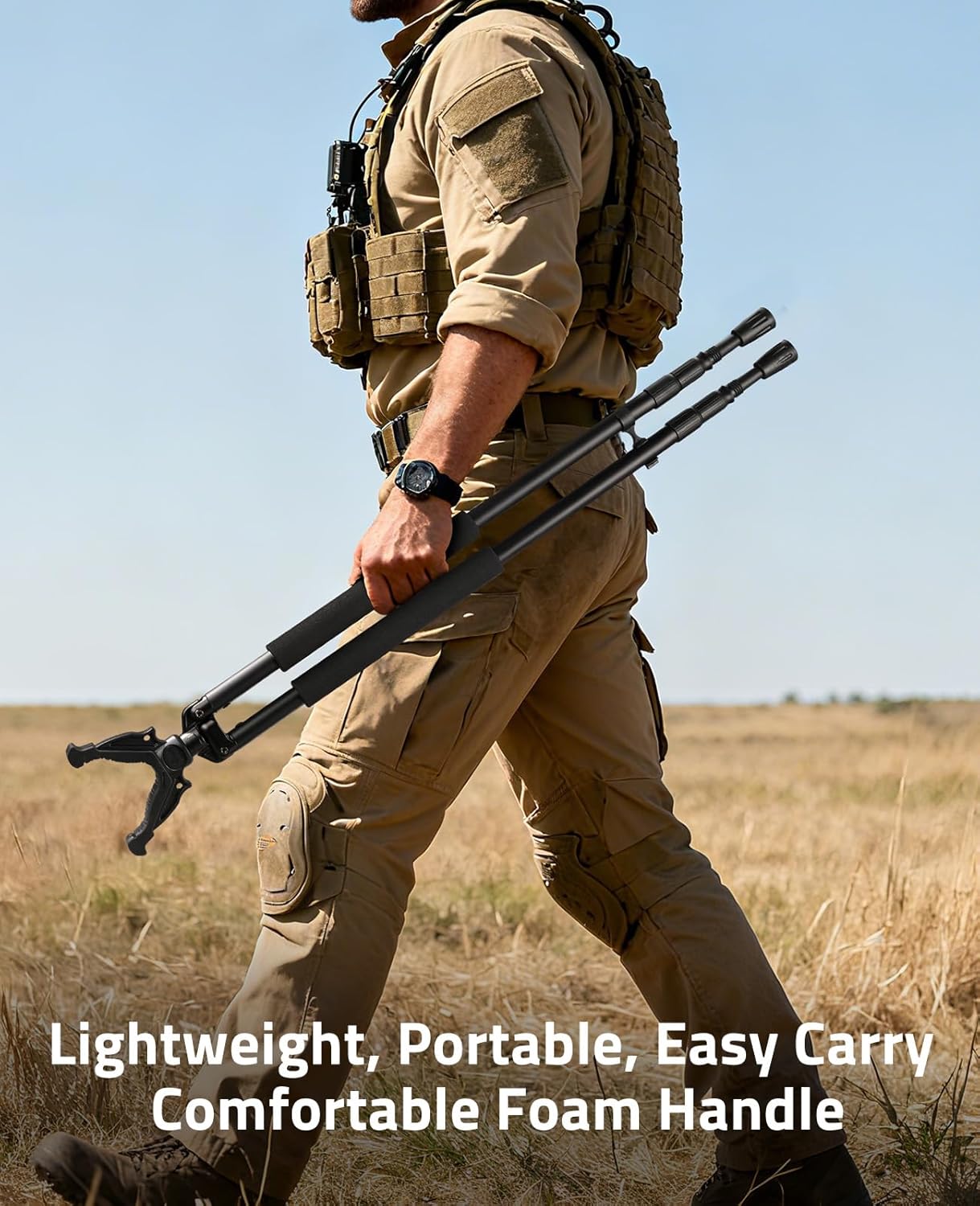 CVLIFE Hunting Bipod Shooting Bipod Shooting Stick, Rifle Hunting Stick with 360° V Yoke Rest, Twist Lock, Adjustable Portable Lightweight Aluminum Frame, Foam Handle, Spike Feet - Image 6