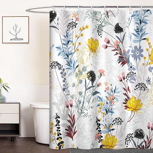 Miniatura 77 de Cortina de ducha verde salvia con eucalipto, cortina de ducha de tela impermeable con hojas de planta de primavera, cortina de ducha acuarela verde