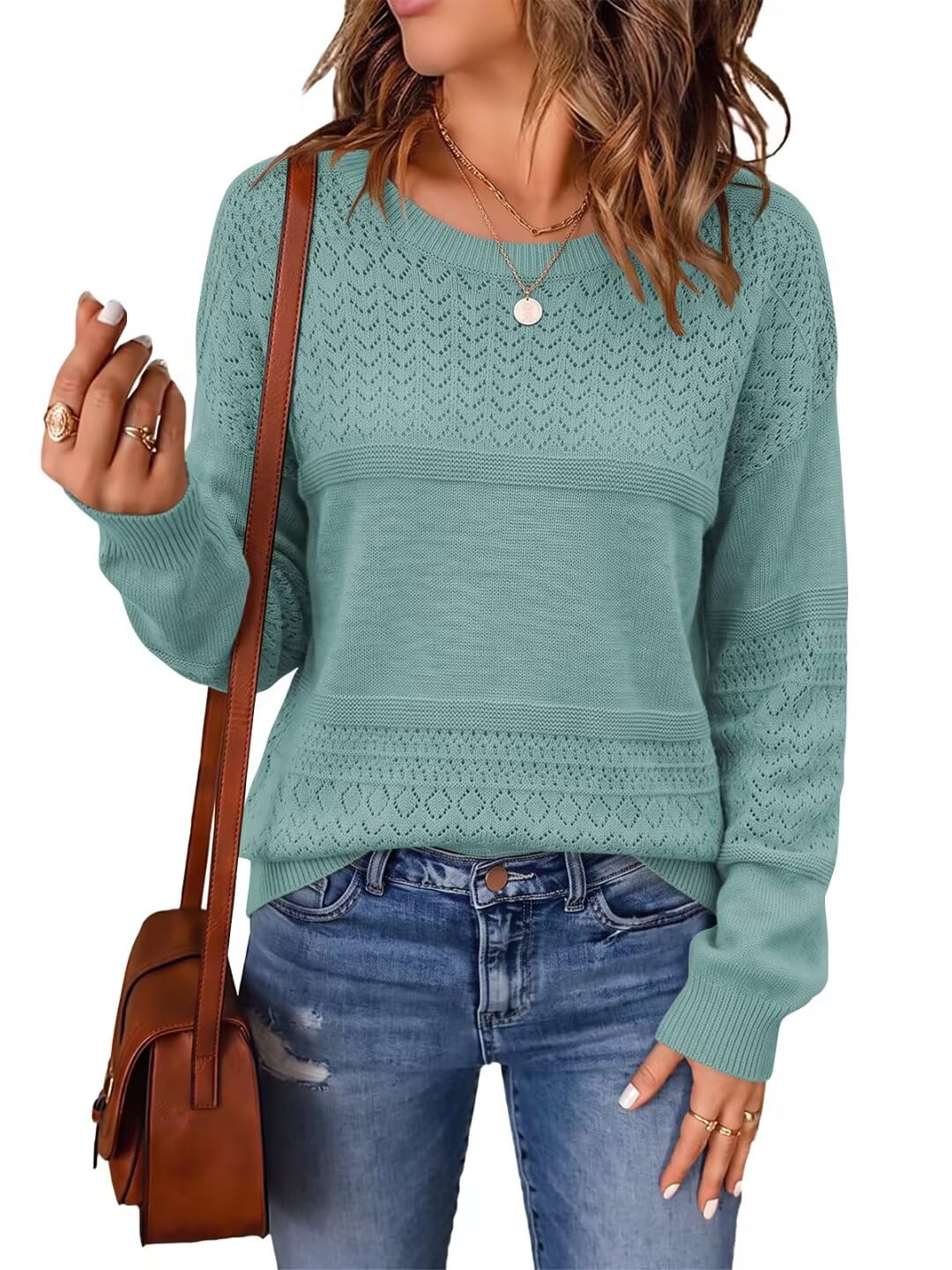 JOCAFIYE Sweaters for Women Long Sleeve Crew Neck Pullover Sweater Tops