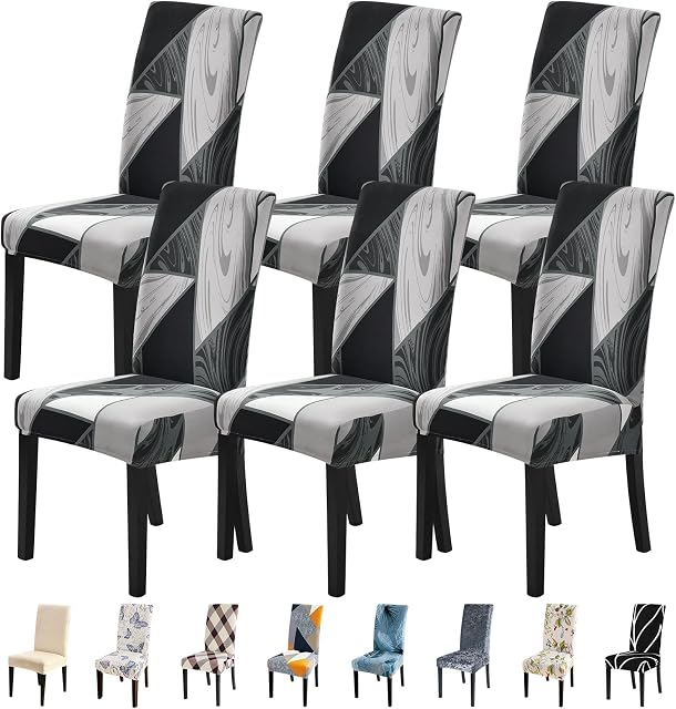 SearchI Dining Chair Covers, Set of 6 Stretch Removable Washable Chair Slipcovers,Chairs Protective Cover for Dining Room Kitchen Living Room Home Decor(Black&White,6 Pack)