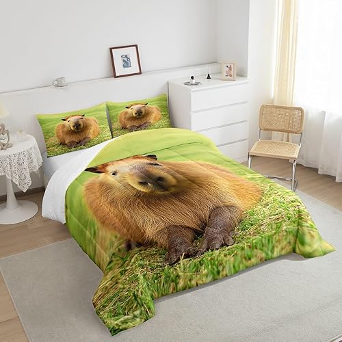 Miniatura 4 de Capybara - Juego de ropa de cama tamaño individual, juego de edredón 3D Capybara para niños amantes de Capybara, lindo y divertido juego de edredón