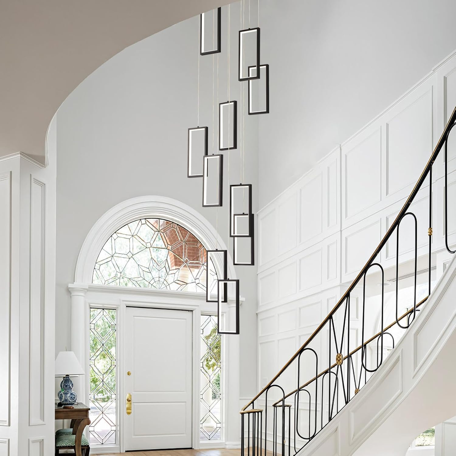 Berabbe Modern Chandelier 110in Adjustable Height Long Staircase LED