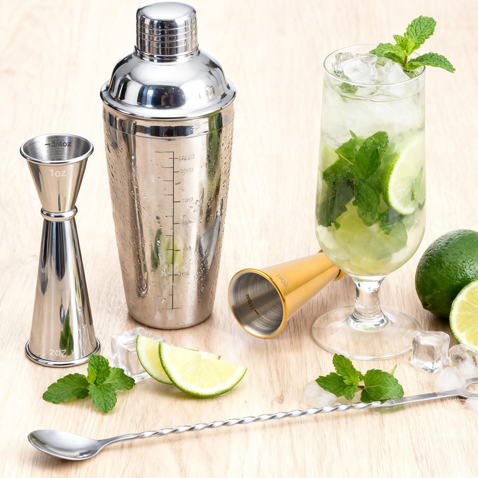 2 Pack Jigger for Bartending, 2 OZ 1 OZ Double Shot Cocktail Measure Jiggers, Stainless Steel Measuring Cup Bartending Supplies (): Gold & Silver