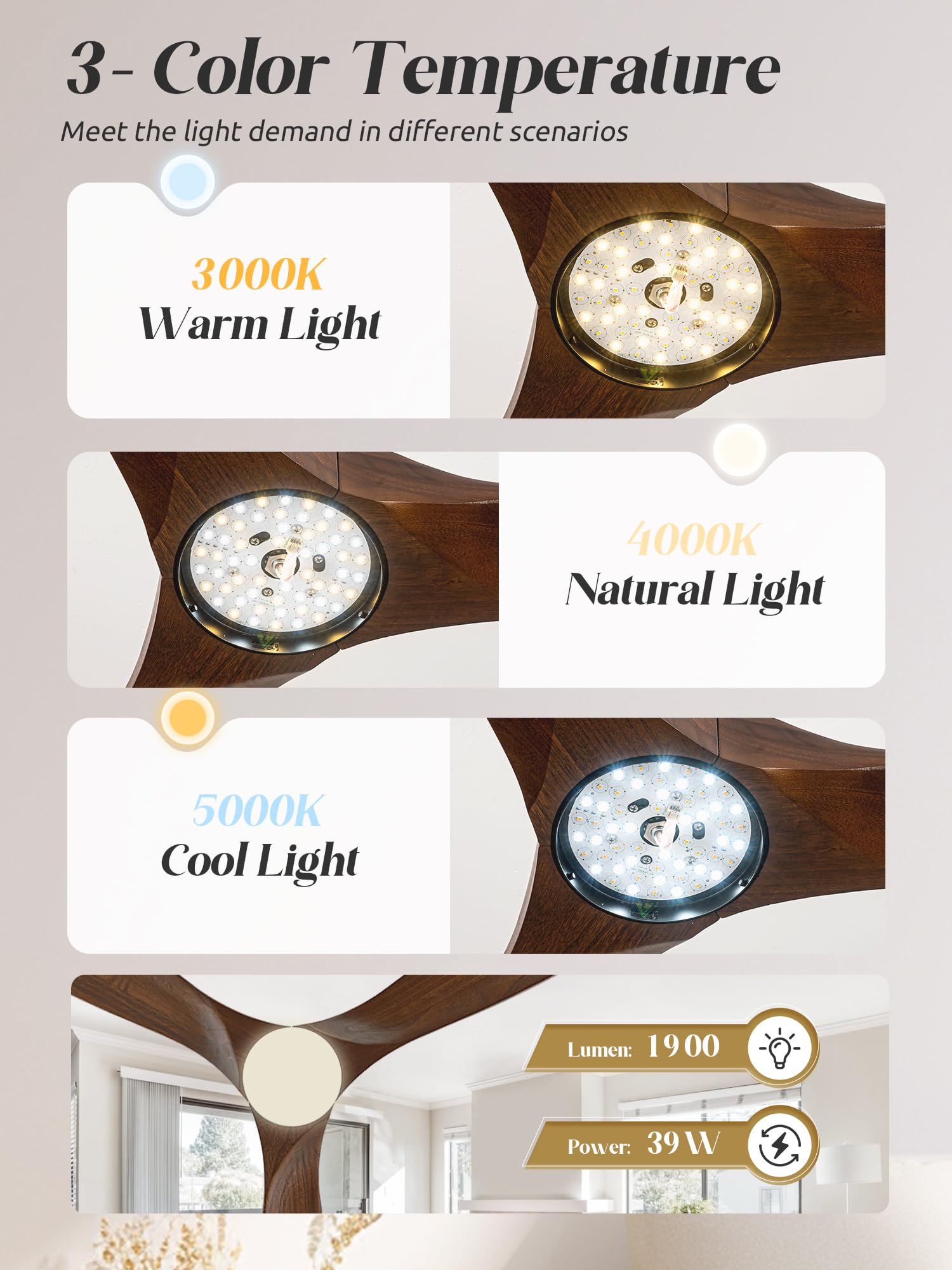 Ventilatore Da Soffitto In Legno Da 152 Cm Con Luce, Ventilatori Da Soffitto Per Interni E Per Esterni Con Motore Cc Reversibile, Ventilatore Da Soffitto Per Grandi Spazi Con Flusso D'Aria
