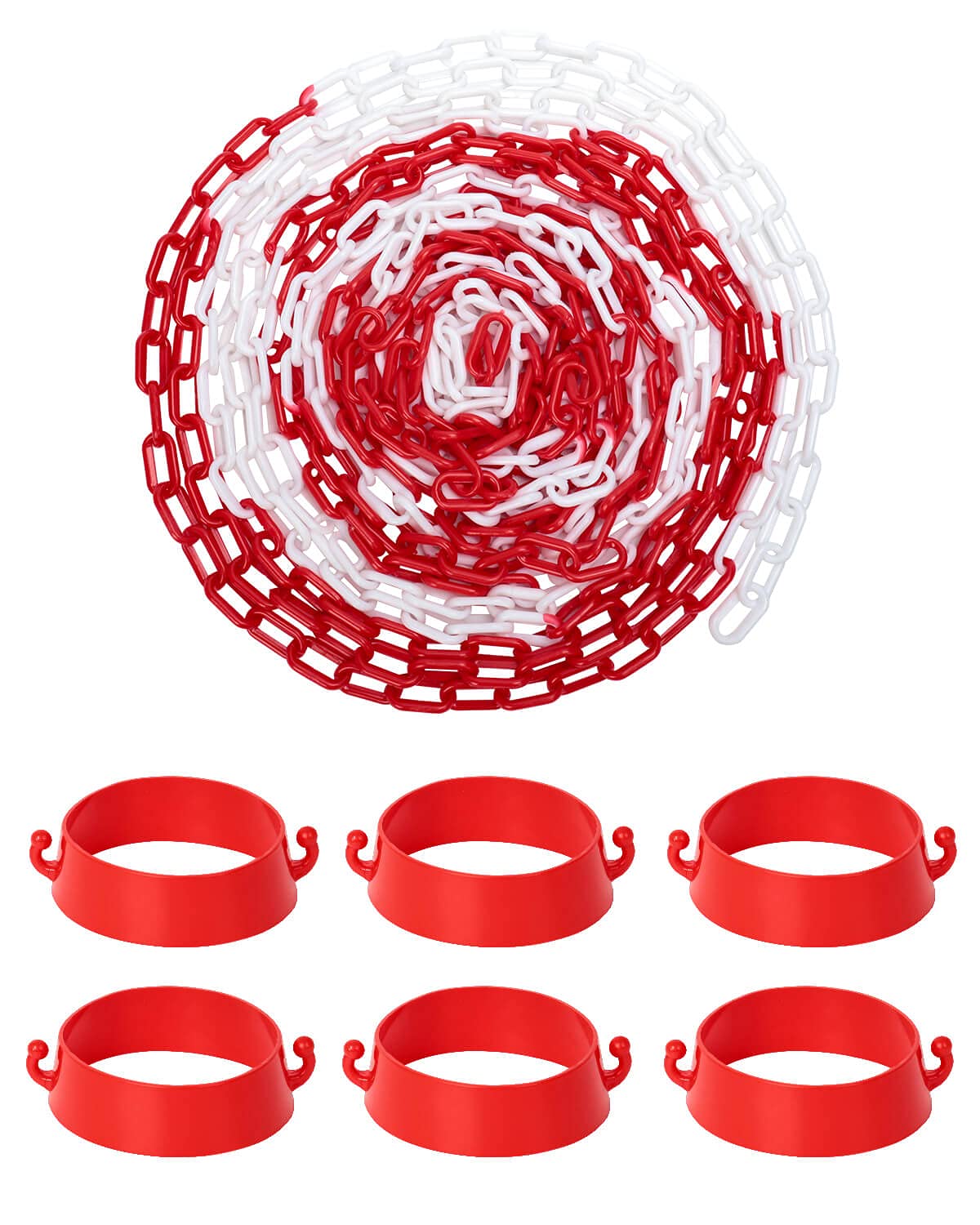 32 ft Plastic Traffic Chain Barrier Links - with 6pcs Traffic Cones Connector Kits for Traffic Cones