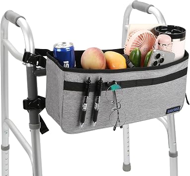 ZHCHG Walker Basket for Seniors, Walker Accessories, Folding Walker Bag with Large Capacity & Never Tipping Over, Best Gift- Gray Not Fit Rollator Walkers