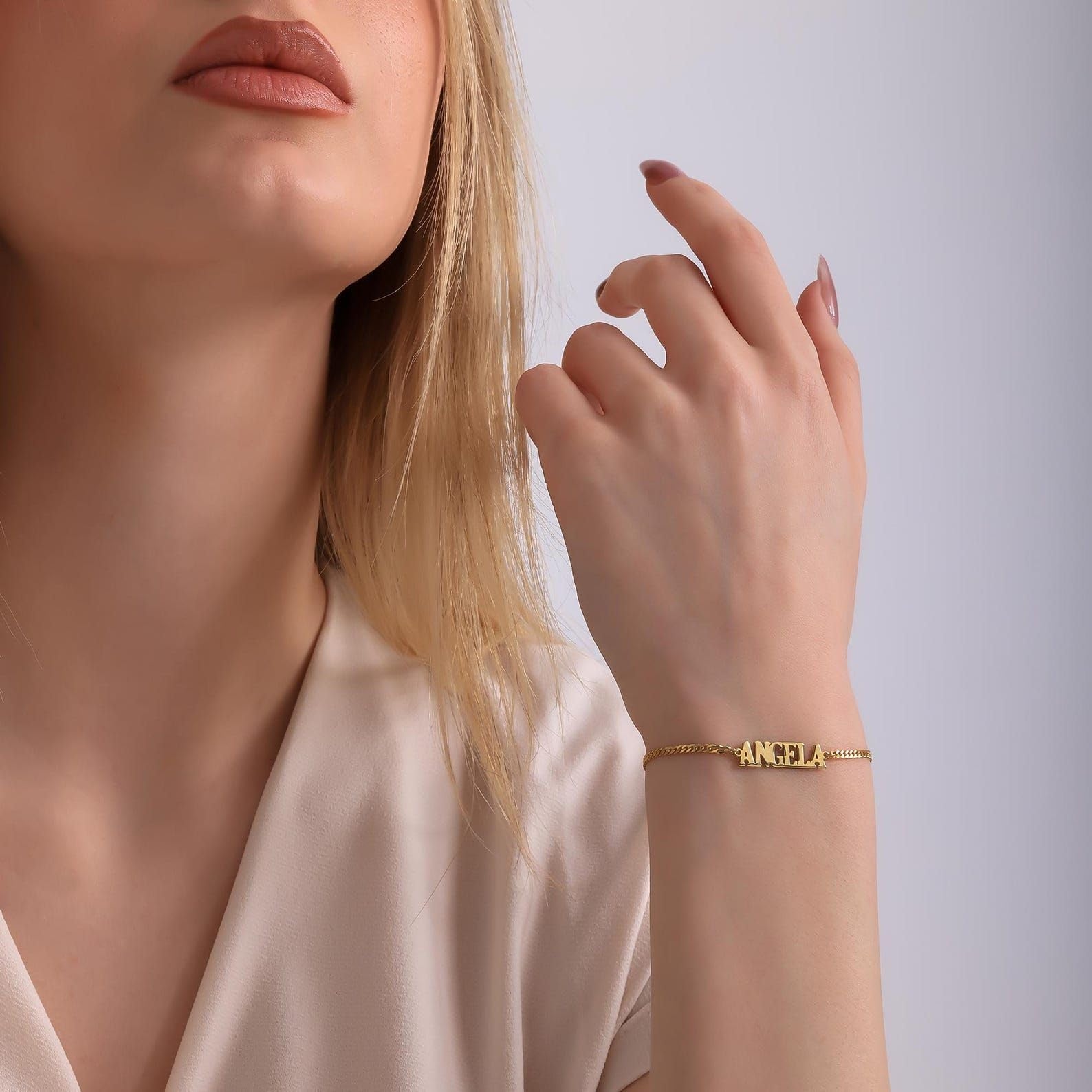 Figarokette Namensarmband, personalisiert Handschrift Schrift filigran Silber Schmuck