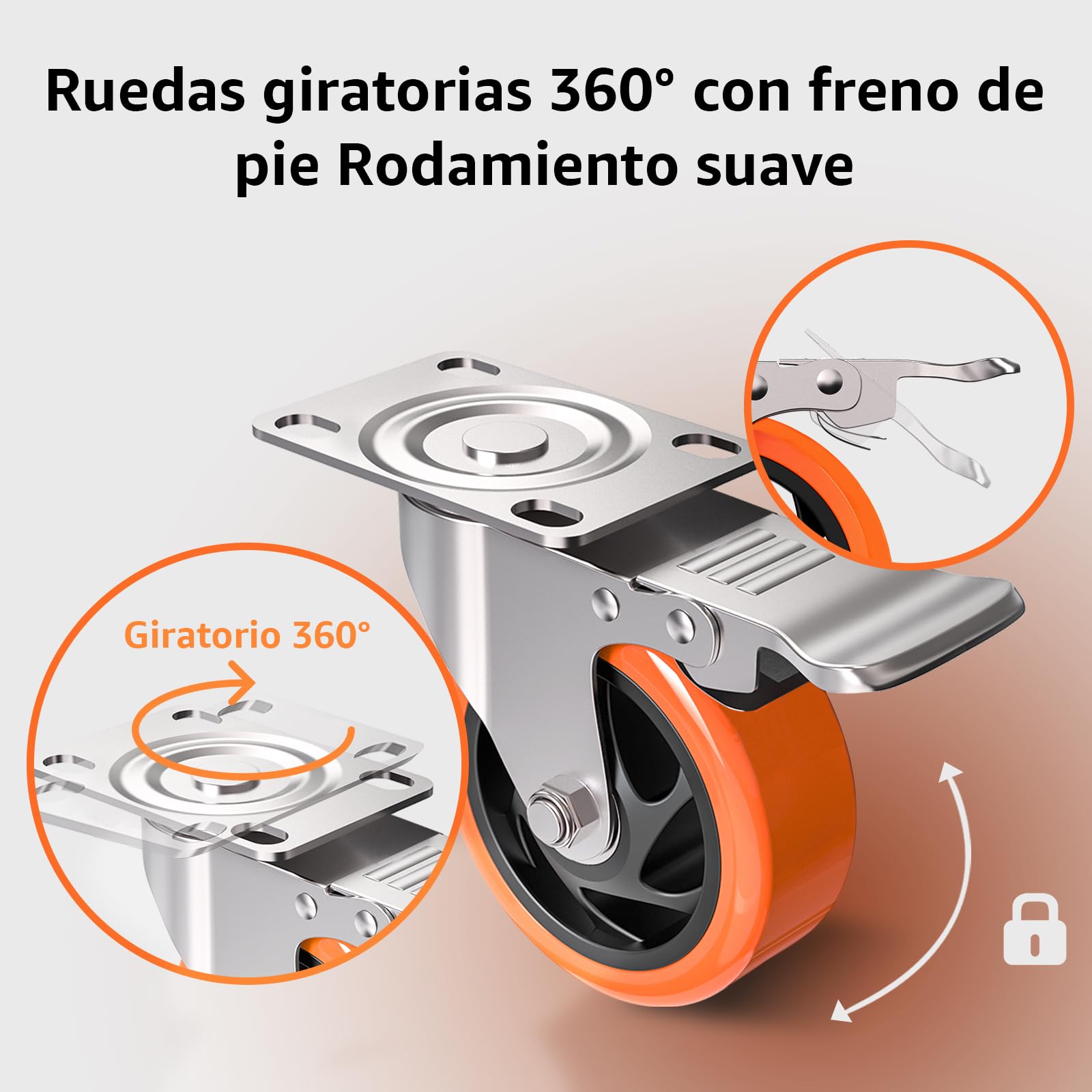 Firlarm Volantes con Freno, 4 Pulgadas Ruedas de Baja con Mecanismo de Bloqueo (4-Pack) (4, 100)