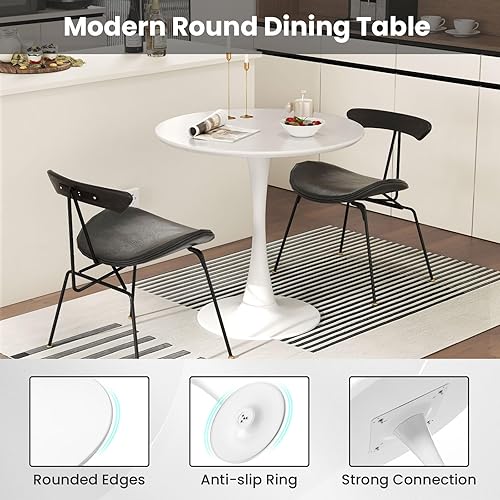 Miniatura 4 de Giantex Mesa de comedor redonda blanca, mesa de cocina moderna de tulipanes de 32 pulgadas con mesa gruesa de 0.9 pulgadas y pedestal de metal