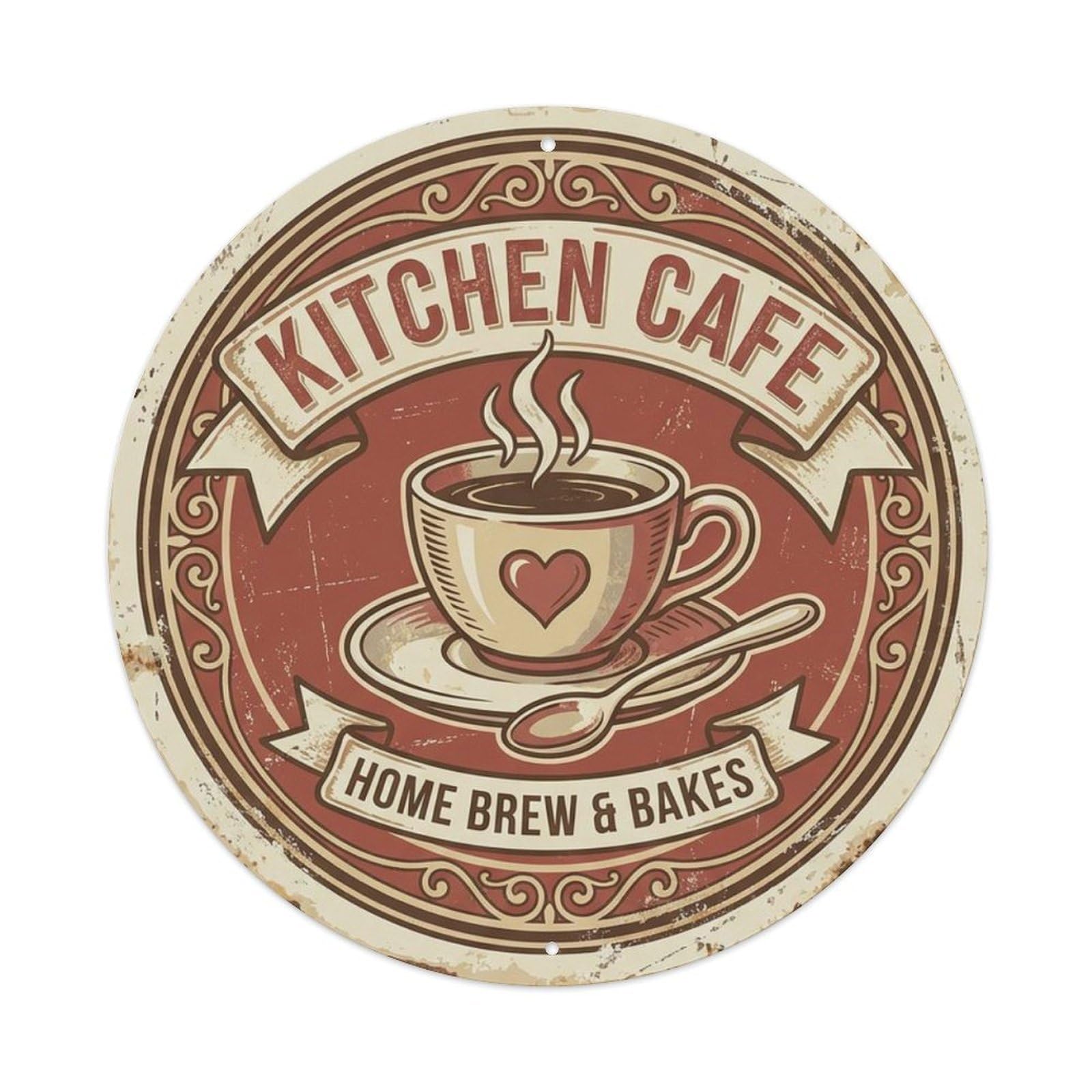 Kitchen Coffee Espresso Barista Vintage Roaster Badge Metal Tin Sign Plaque Wall Decor for Cafe, Man Cave, Club Bar, Office, Home Garden Round Metal Poster 8x8Inch
