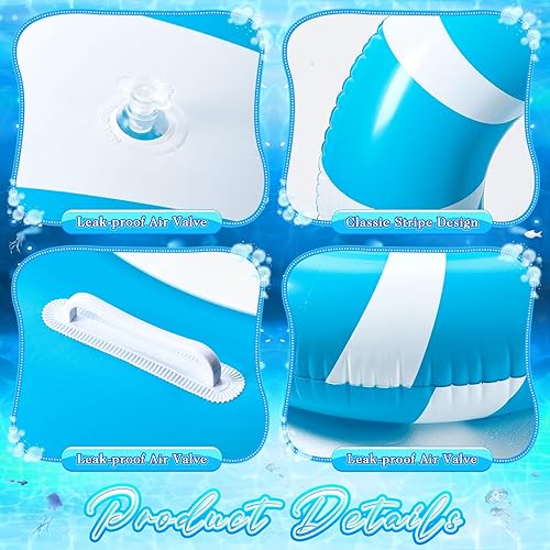Miniatura 3 de 2 anillos de natación grandes azules con asas de 47.24 pulgadas, tubo inflable clásico a rayas para piscina inflable para adultos, tumbonas de