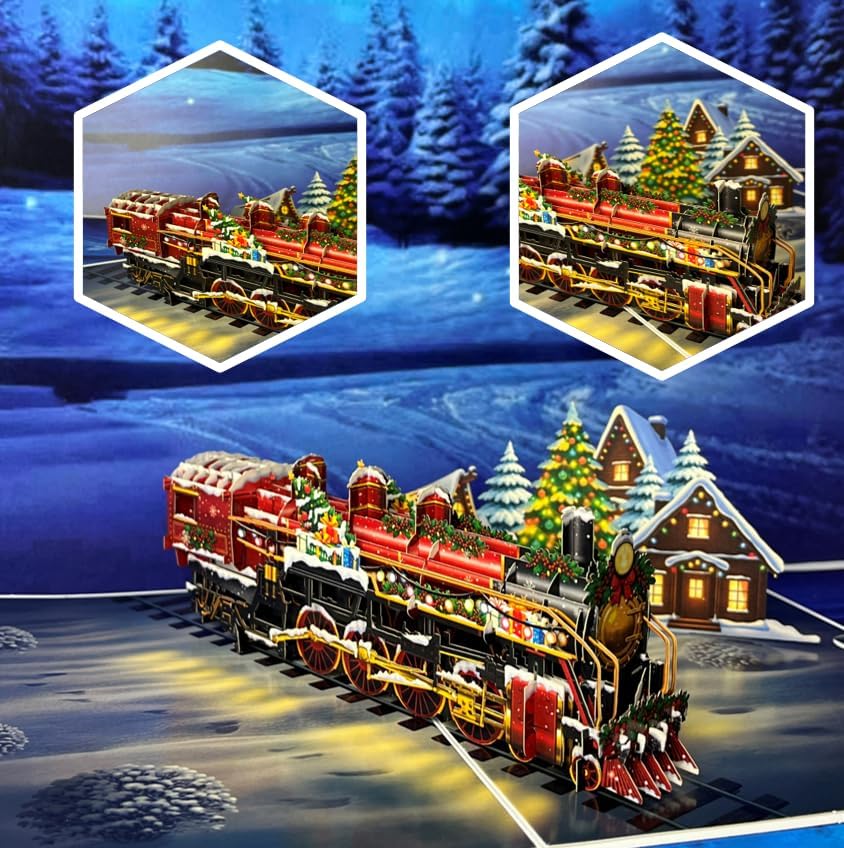 Steam Train Pop-Up Christmas Card, 3D Vintage Train Greeting Card, Classic Christmas Card with Envelope, Ideal Happy Holiday Gift for Dad, Husband, Men, Boyfriend, Adults - Image 5