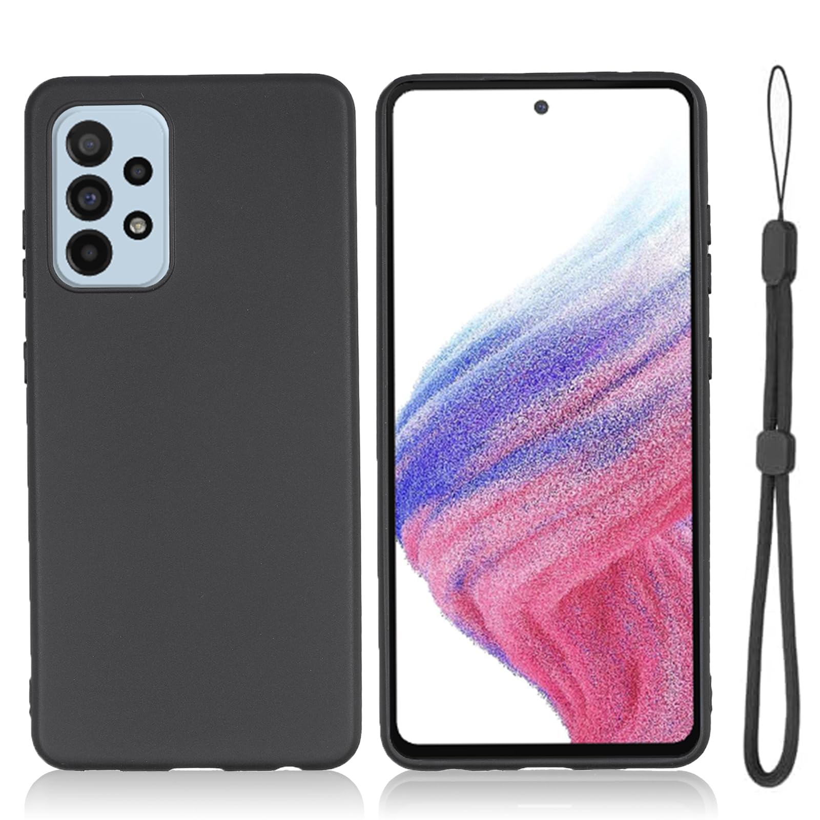 【 MOILYO 】Galaxy A53 5G / docomo SC-53C / au SCG15 専用 ケース シリコン 耐衝撃 レンズ保護 超軽量 マット質感 サムスン ギャラクシーa53 5g カバー 縄掛け ケース 落下防止［指紋防止 滑り止め 薄型 TPU］ galaxy a53 5g カバー (マットブラック)