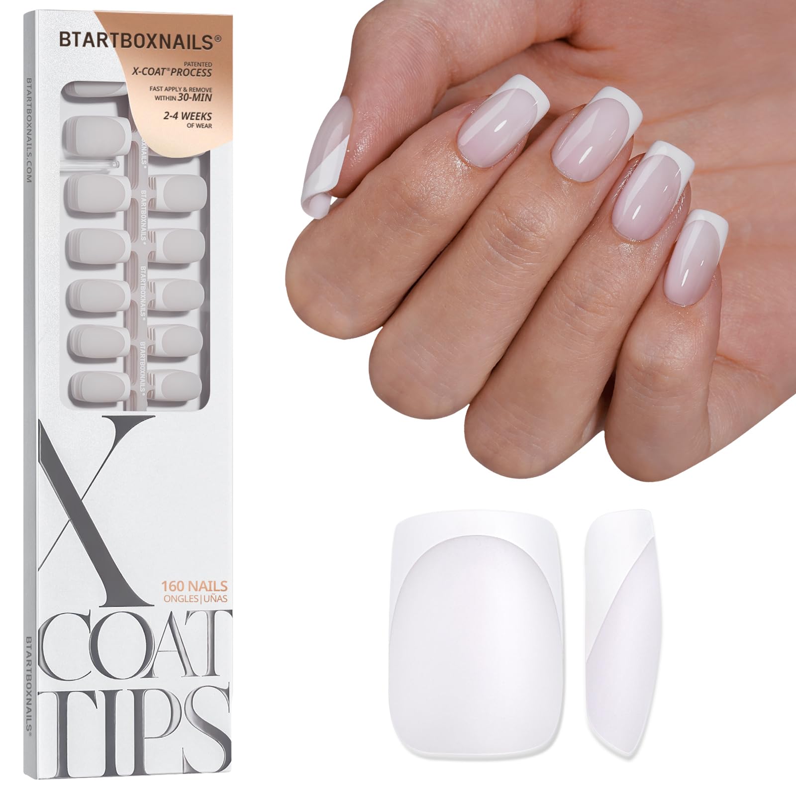 Amazon.com: BTArtboxnails XCOATTIPS French Tip Nails - White Press