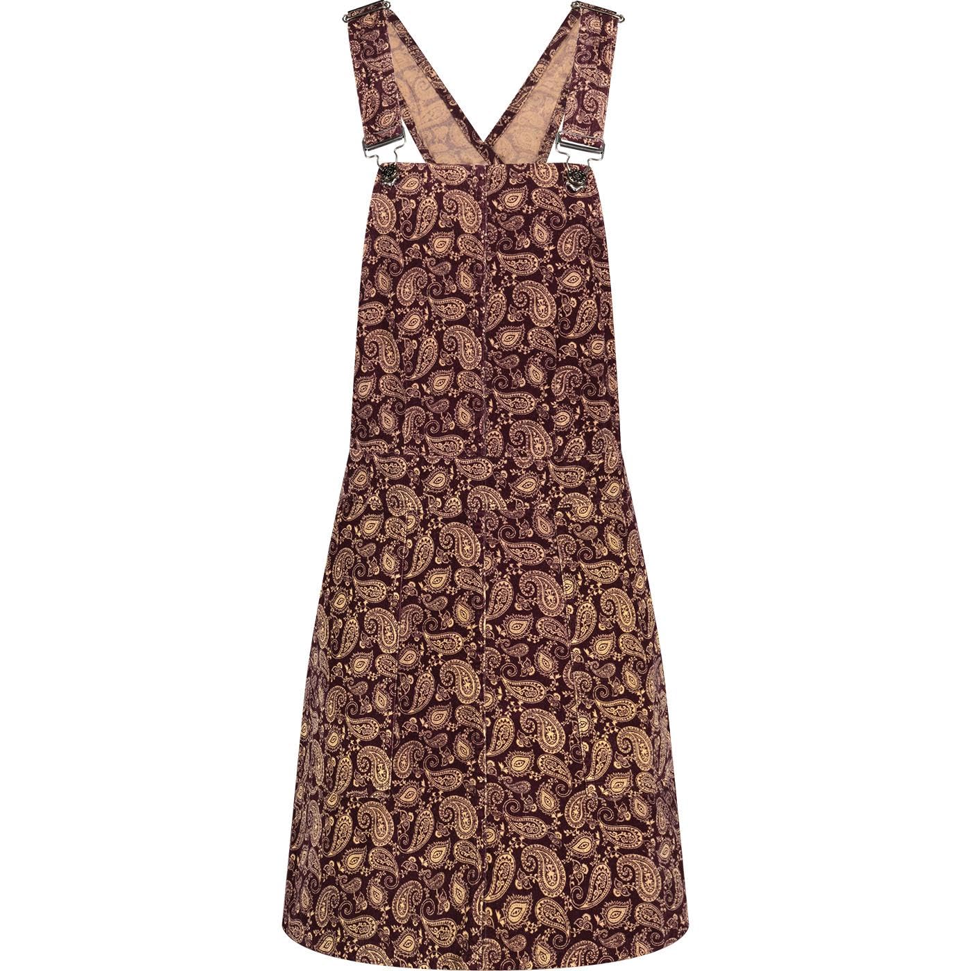 Madcap England Women's Tawny Port Retro Mod 60S 70S Cord Corduroy Paisley Pinafore Dunagree Dress Jenny Mc1060 (Uk, Numeric, 18, Regular, Regular, )